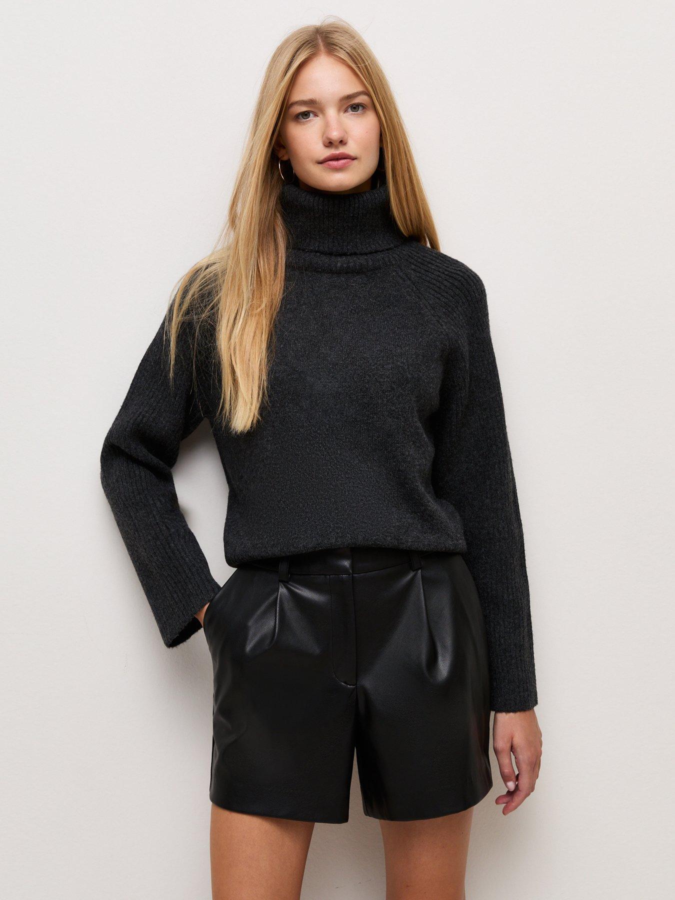 Image 1 of 7 of New Look Women's Faux Leather Tailored Shorts - Black