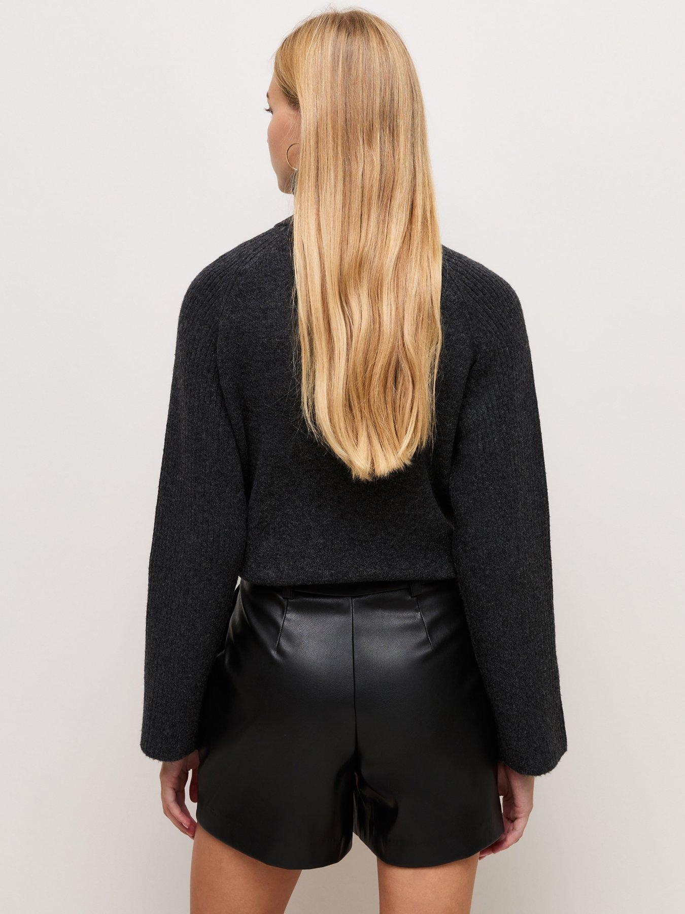 Image 4 of 7 of New Look Women's Faux Leather Tailored Shorts - Black