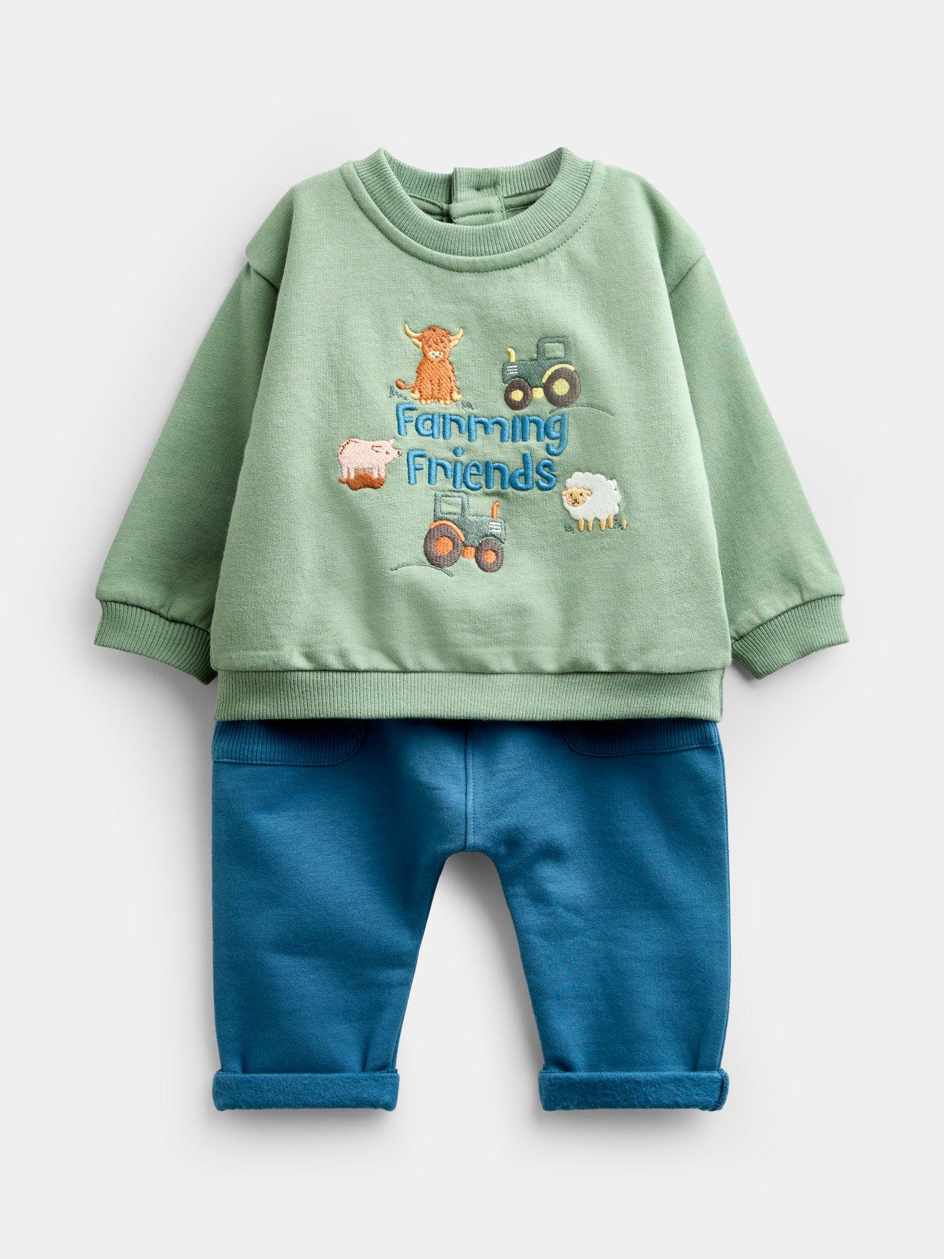 JoJo Maman Bebe Baby Boys 2 Piece Farming Days Sweatshirt  &  Jogger Set - Green