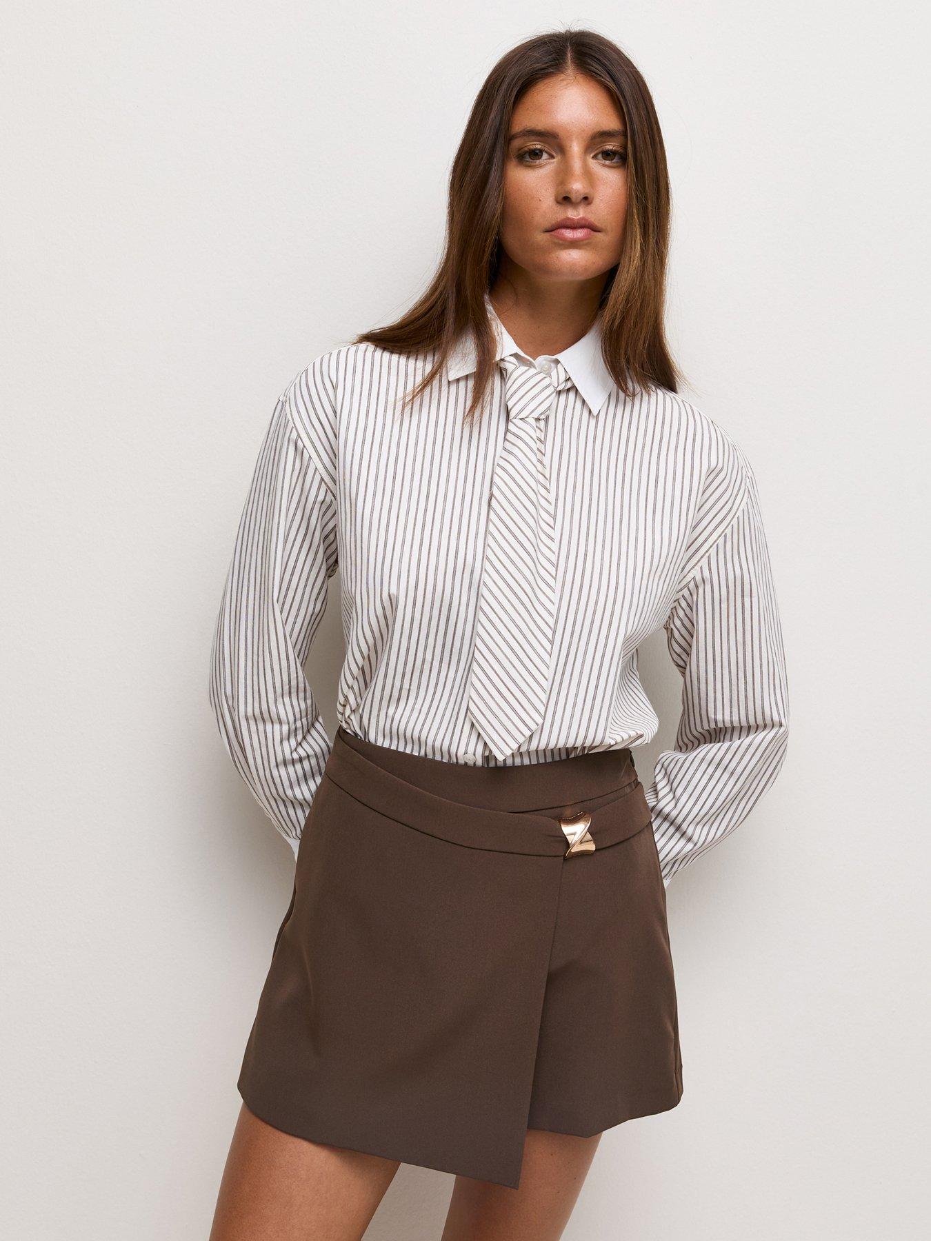 Image 1 of 5 of New Look Womens Wrap Front Hardware Mini Skort - Brown