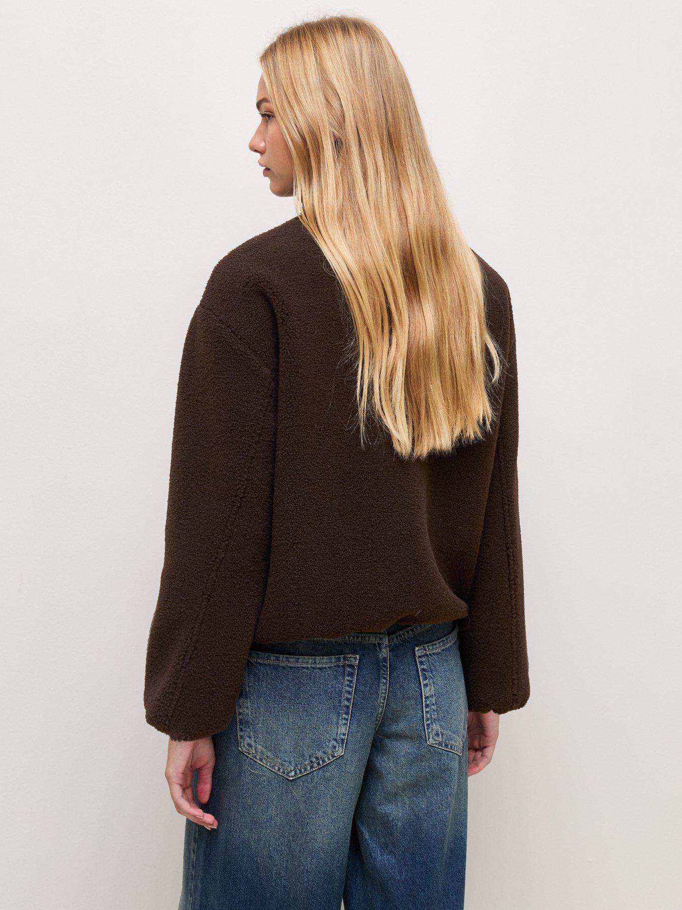 Image 2 of 5 of New Look Womens Borg Texture Zip Front Jacket - Brown