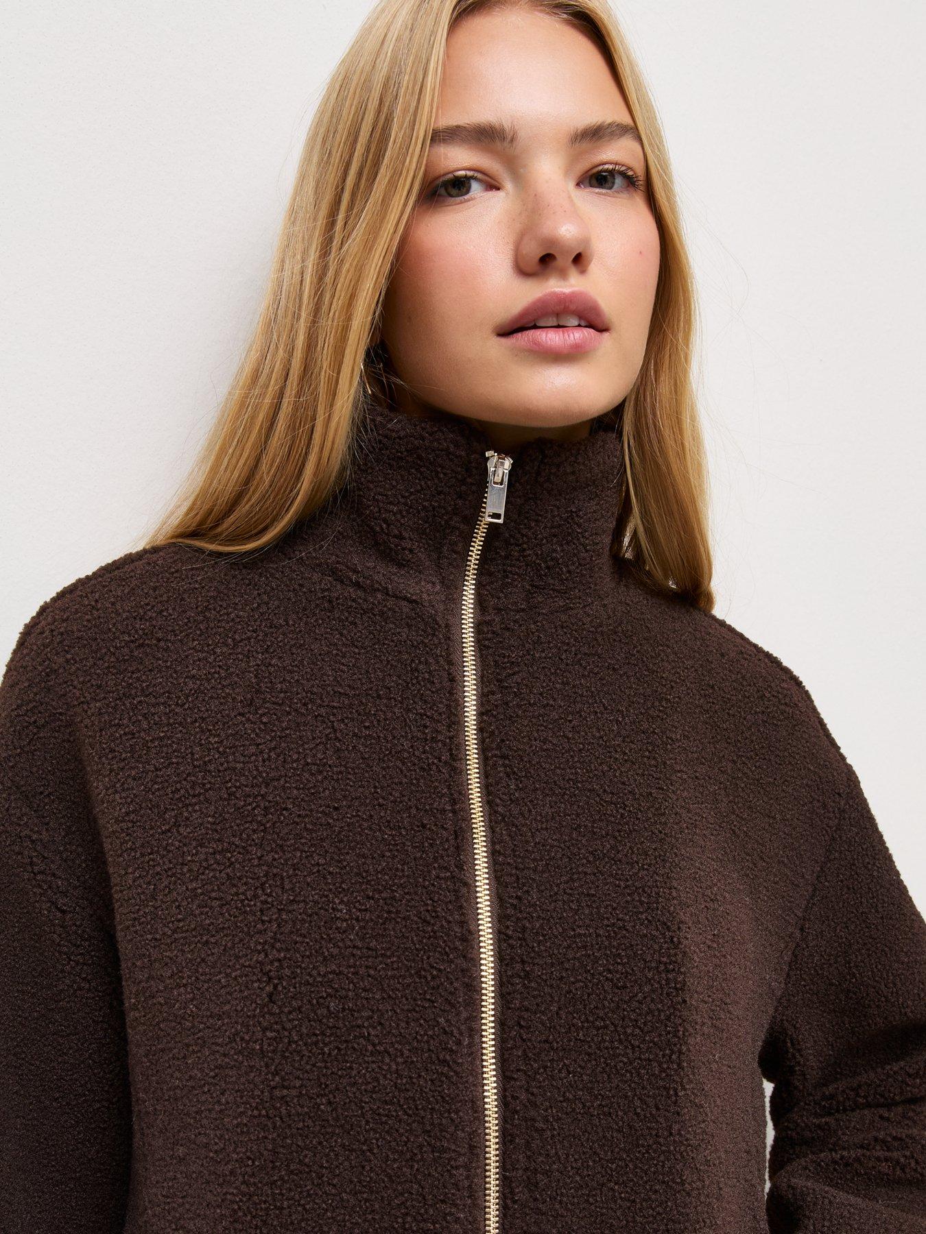 Image 4 of 5 of New Look Womens Borg Texture Zip Front Jacket - Brown
