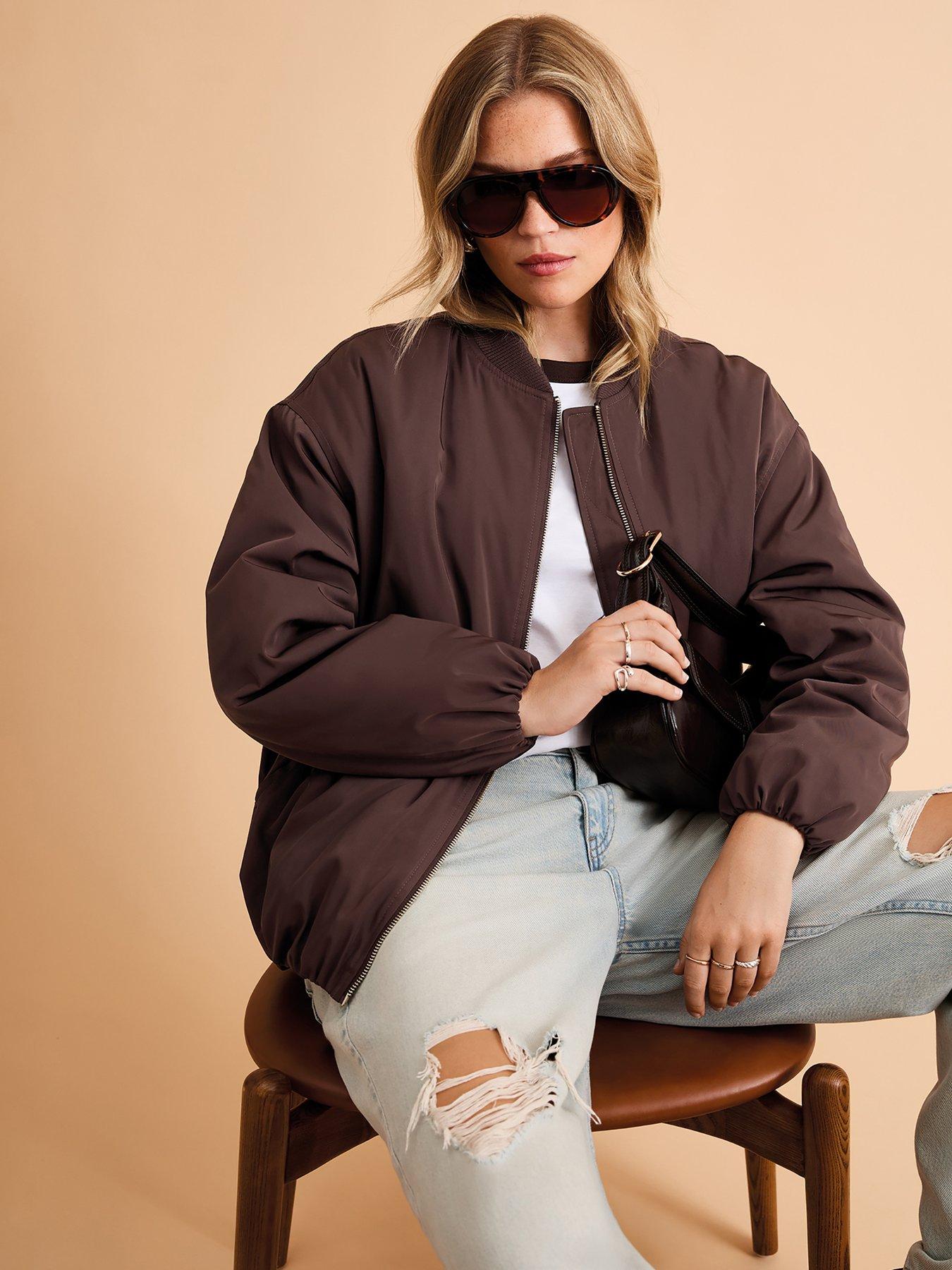 New Look Longline Padded Bomber Jacket - Brown