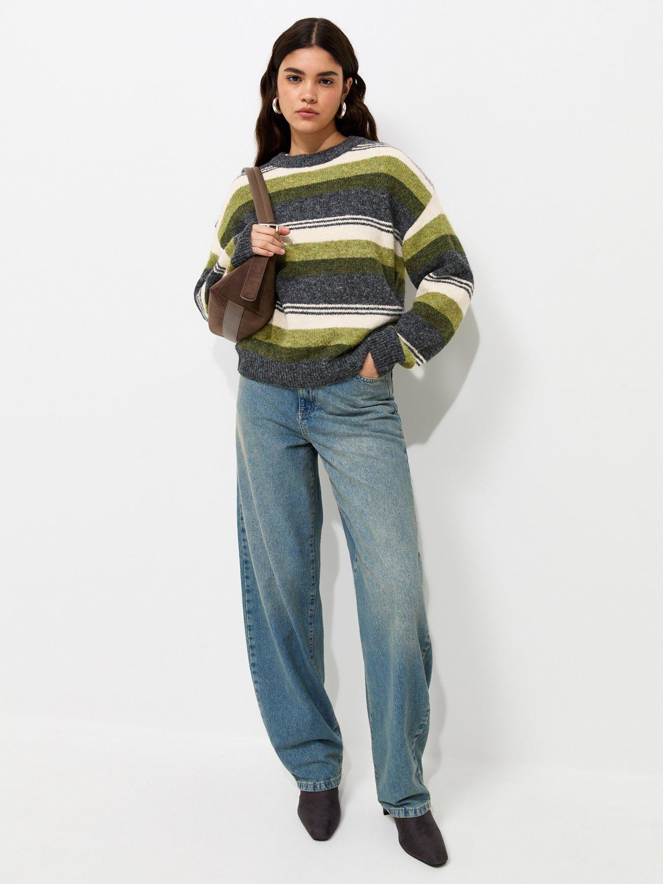 Image 3 of 5 of New Look Striped Crew Neck Knitted Jumper - Green