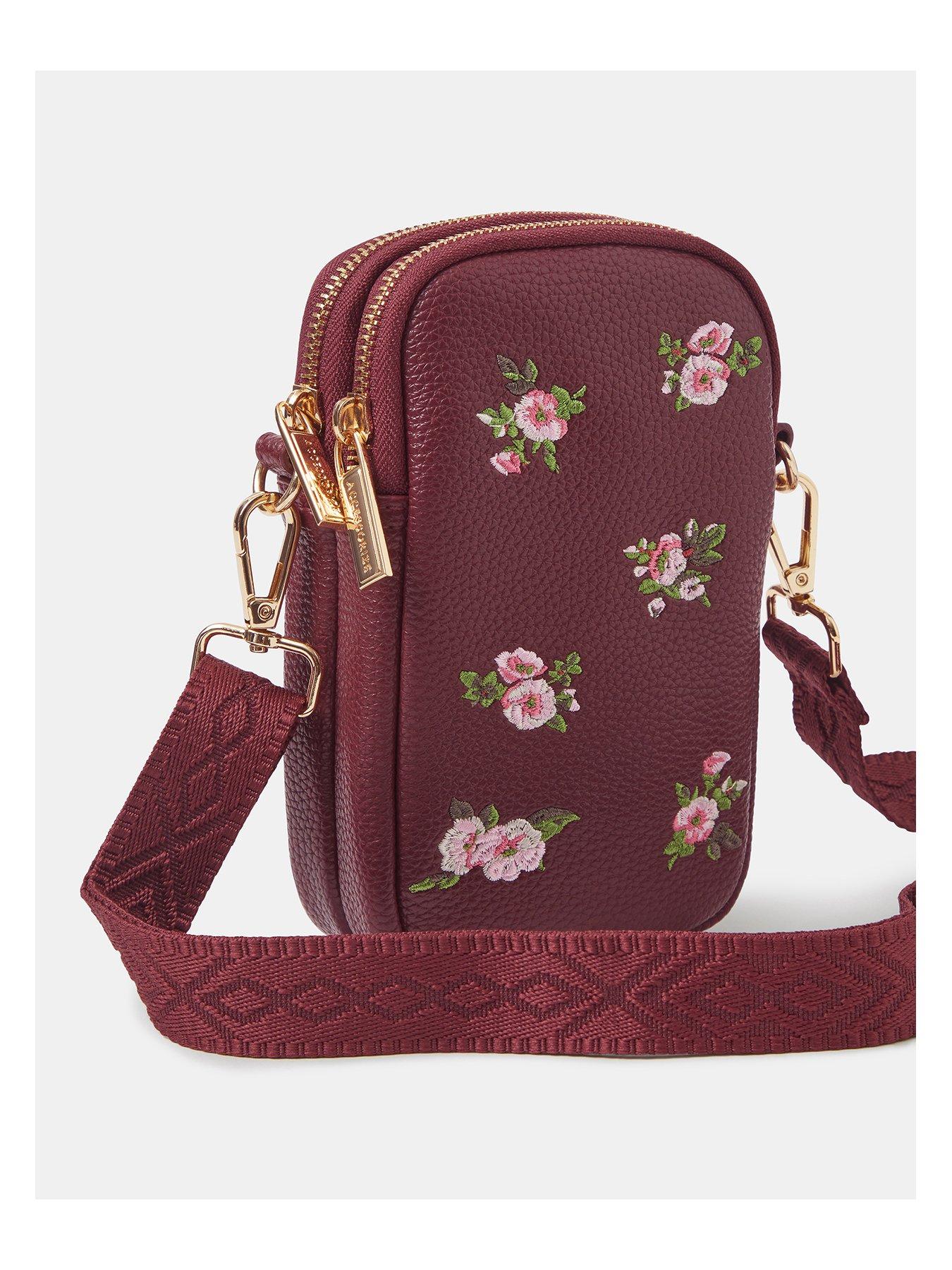 Image 3 of 4 of Accessorize Floral Embroidered Phone Cross Body Bag - Red