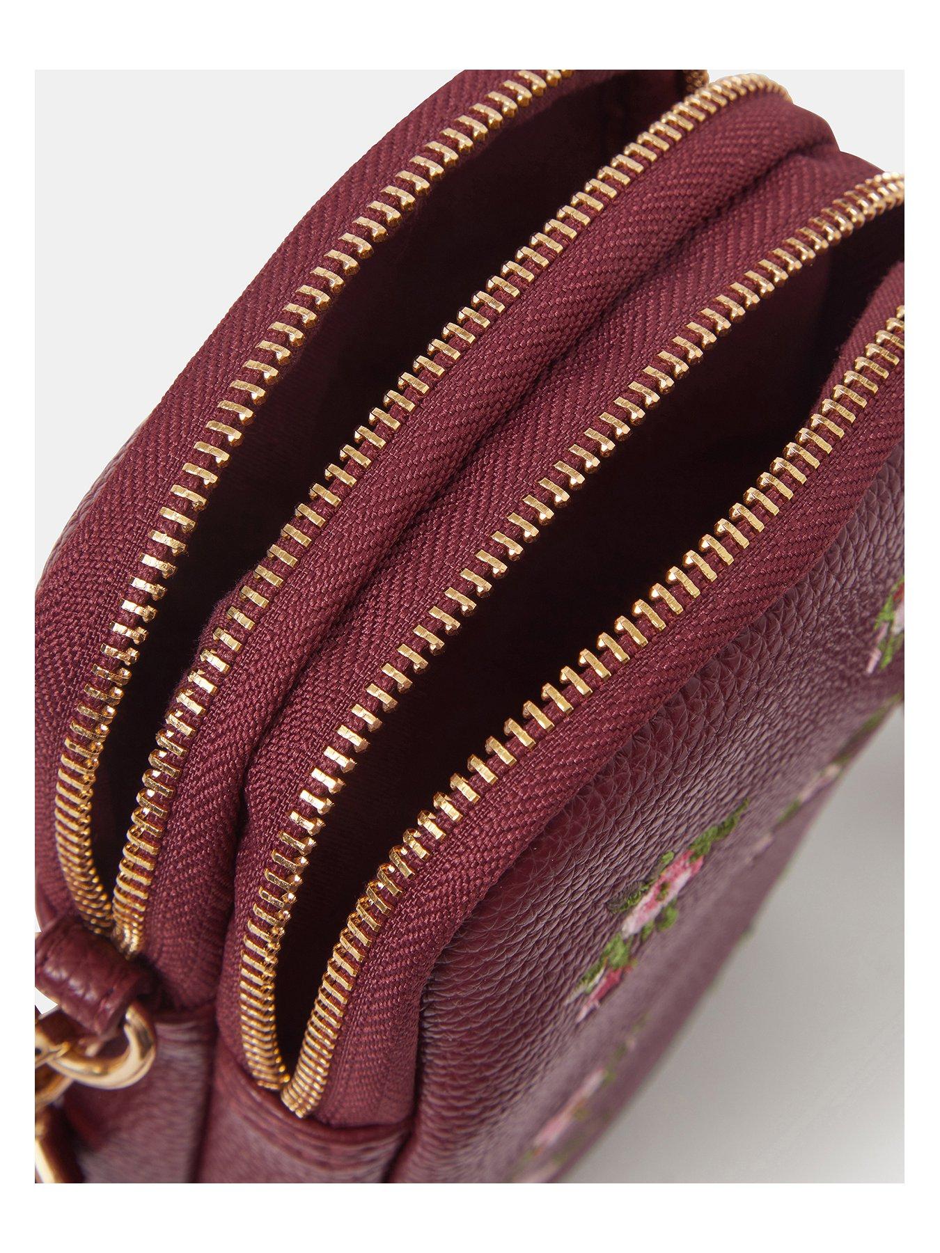 Image 4 of 4 of Accessorize Floral Embroidered Phone Cross Body Bag - Red