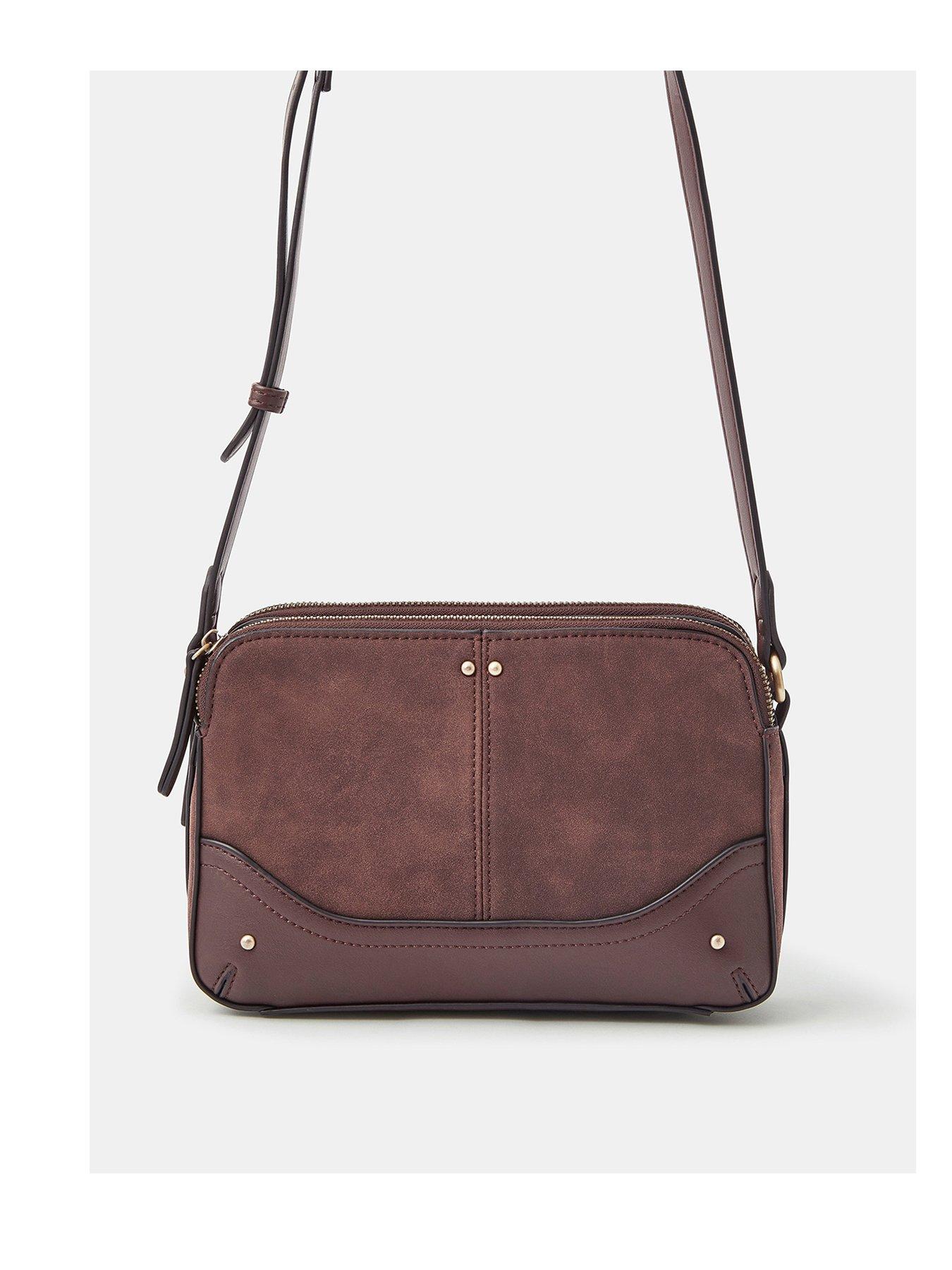 Accessorize Classic Double Zip Crossbody Bag - Brown