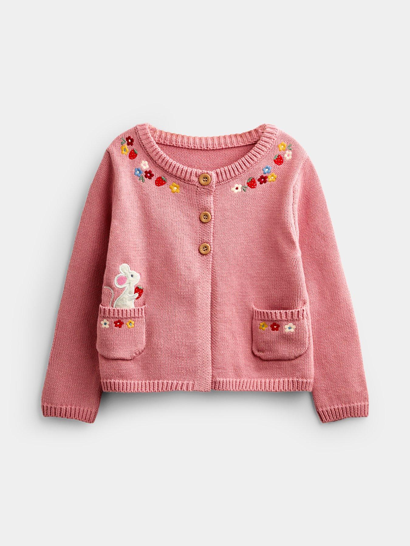JoJo Maman Bebe Toddler Girls Applique Mouse And Jam Pet In Pocket Cardigan - Light Pink