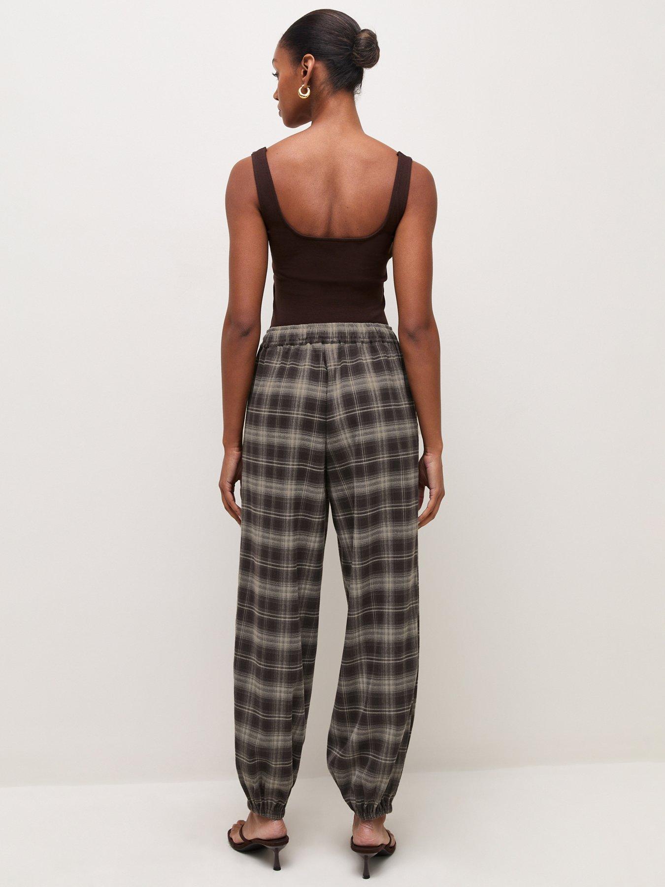 Image 2 of 5 of New Look Womens Checked Drawstring Tapered Trousers - Brown