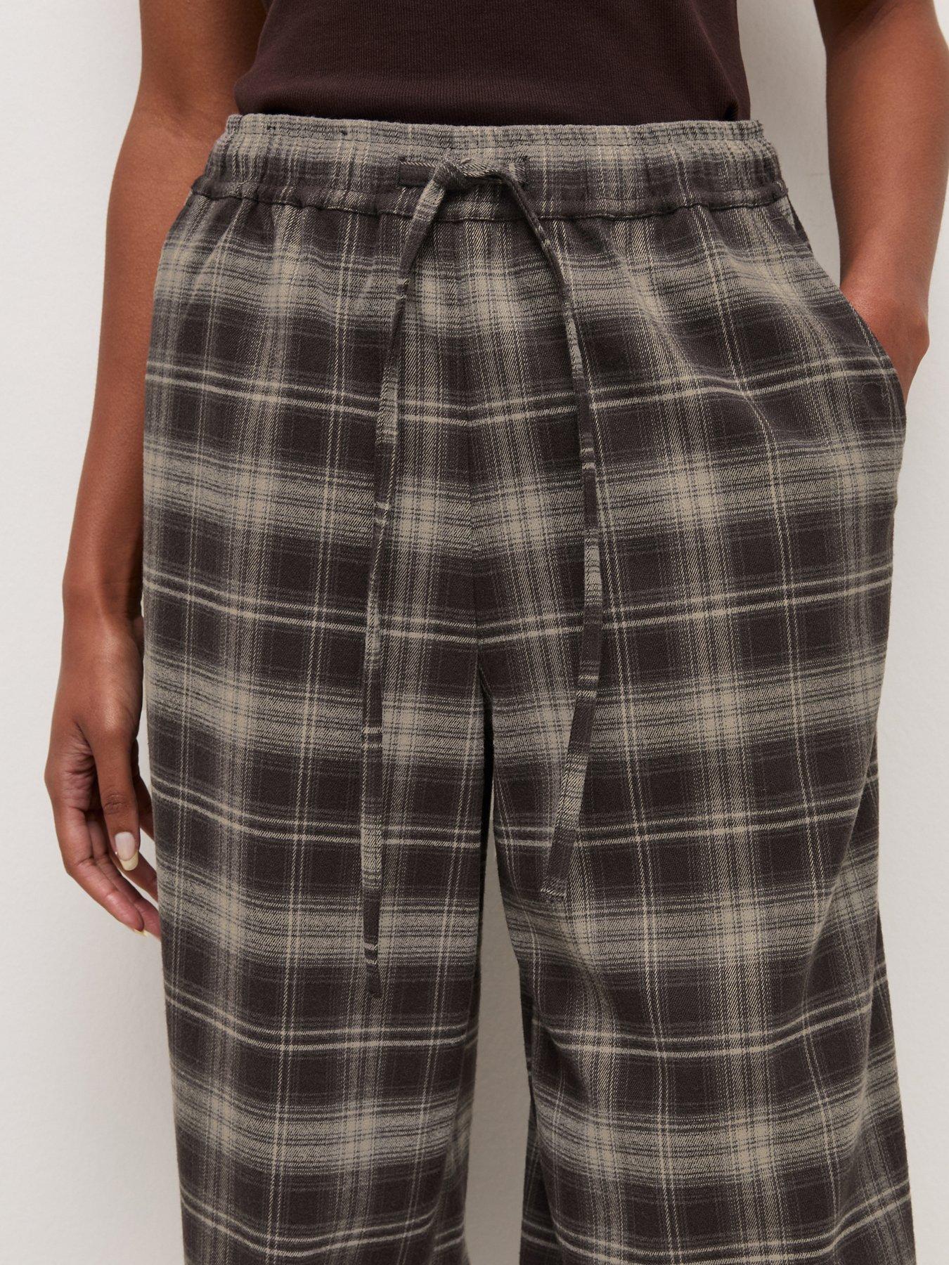Image 4 of 5 of New Look Womens Checked Drawstring Tapered Trousers - Brown