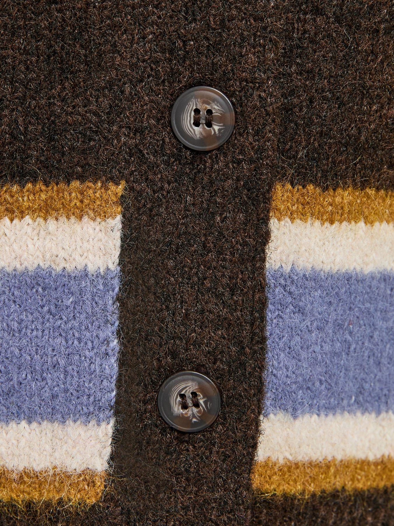 Image 6 of 6 of New Look Knitted Contrast Stripe Button Front Cardigan - Brown
