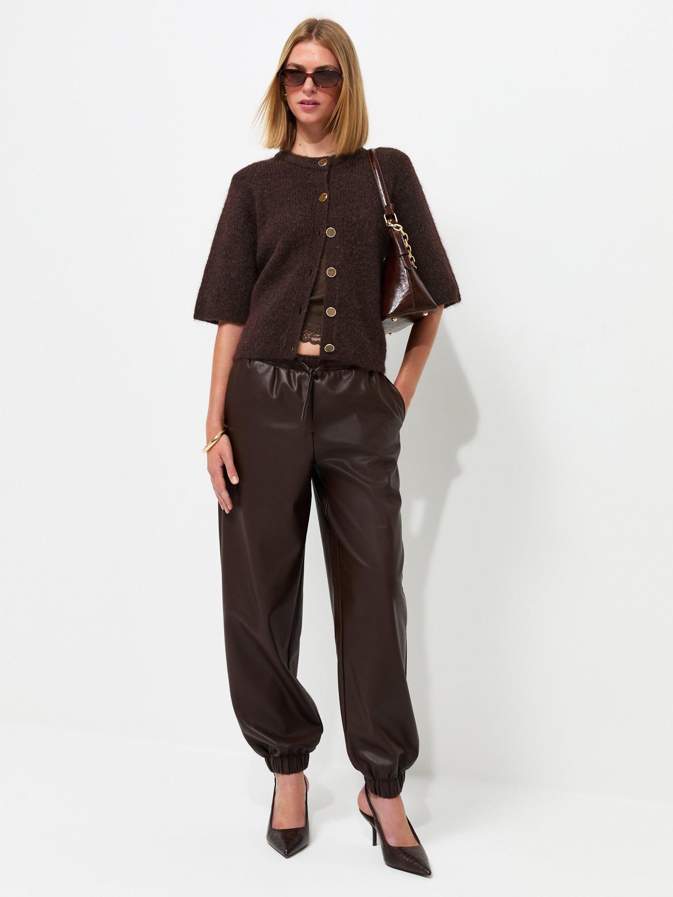 Image 2 of 5 of New Look Womens Button Front Short Sleeve Cardigan - Brown
