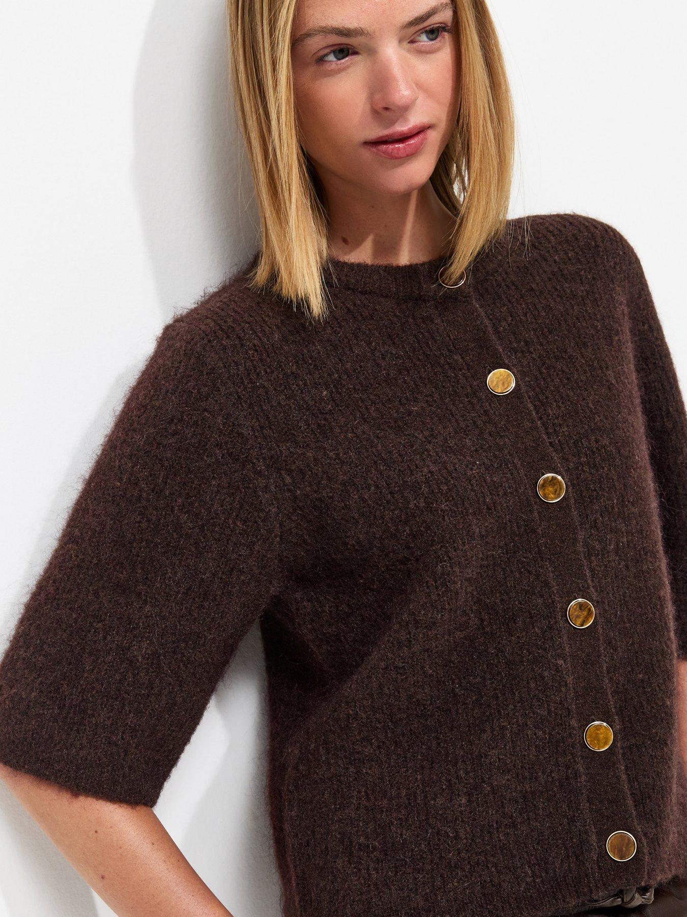 Image 3 of 5 of New Look Womens Button Front Short Sleeve Cardigan - Brown