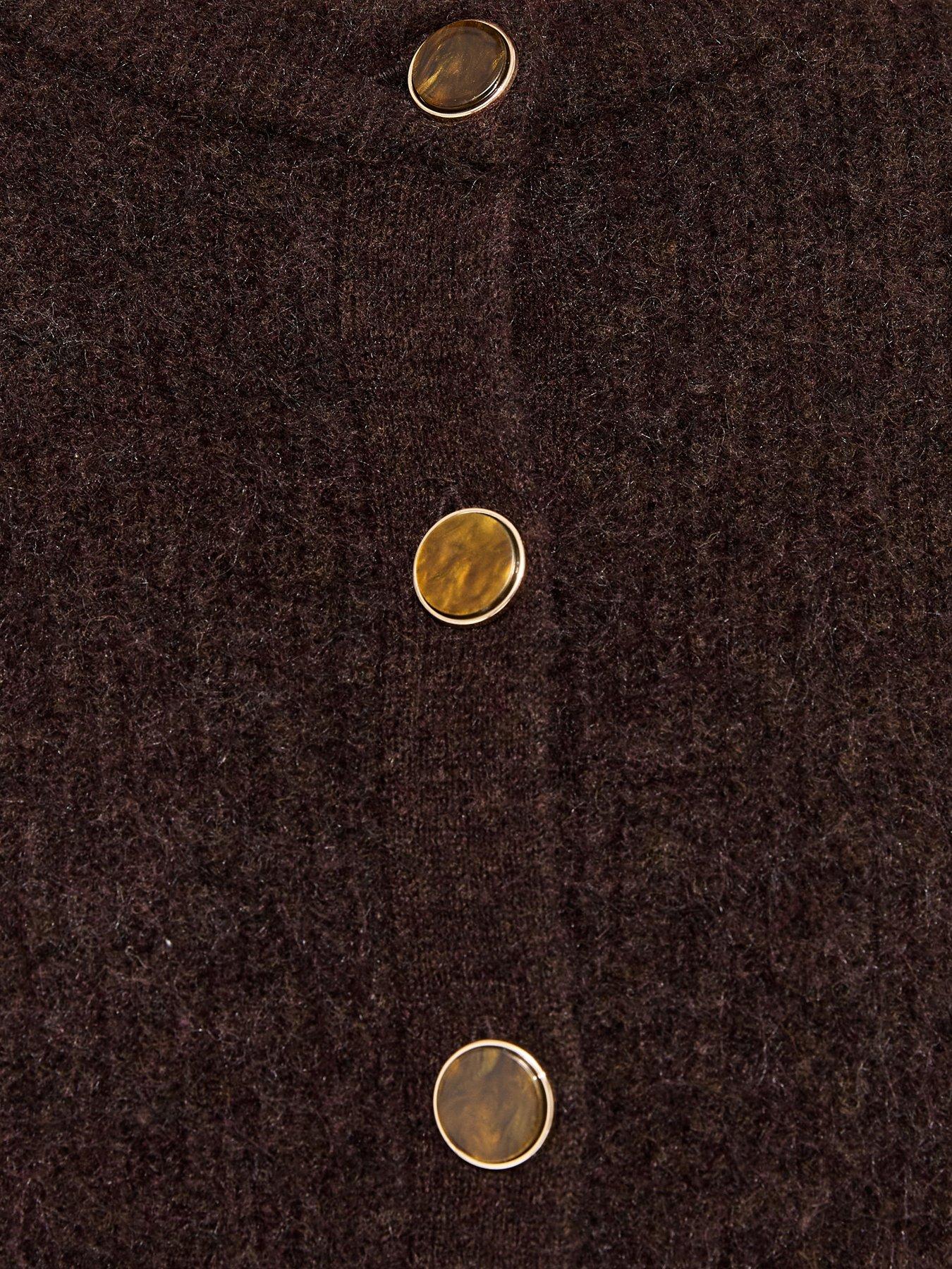 Image 4 of 5 of New Look Womens Button Front Short Sleeve Cardigan - Brown
