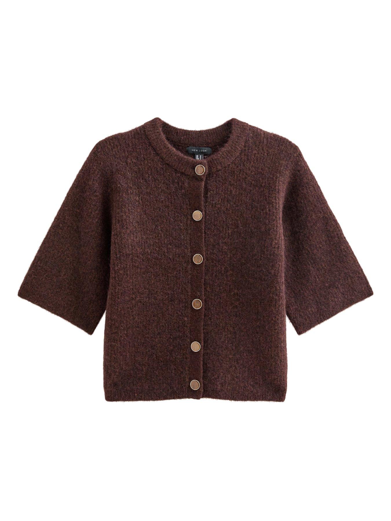 Image 5 of 5 of New Look Womens Button Front Short Sleeve Cardigan - Brown