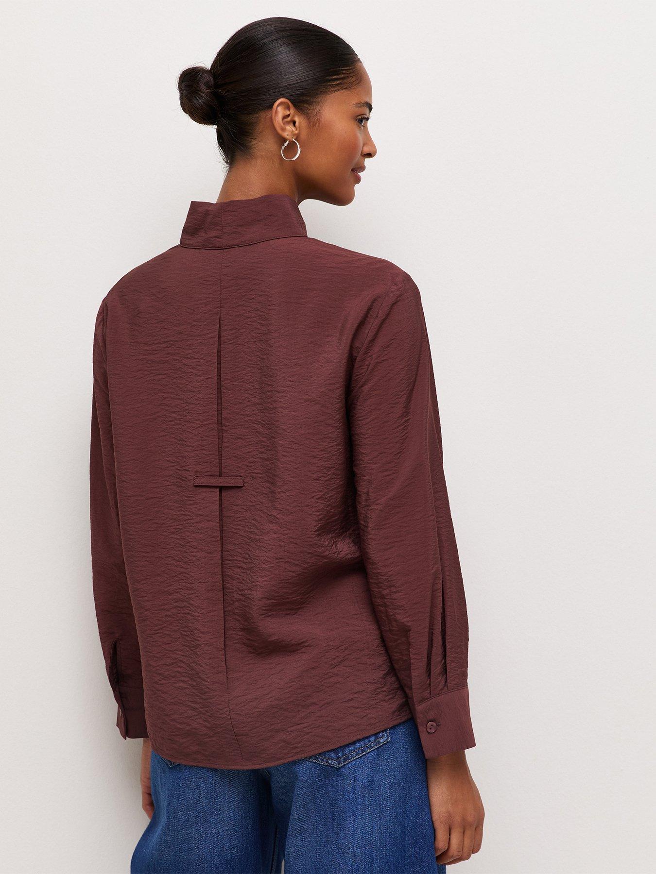 Image 2 of 6 of New Look Womens Funnel Neck Button Long Sleeve Shirt - Dark Red