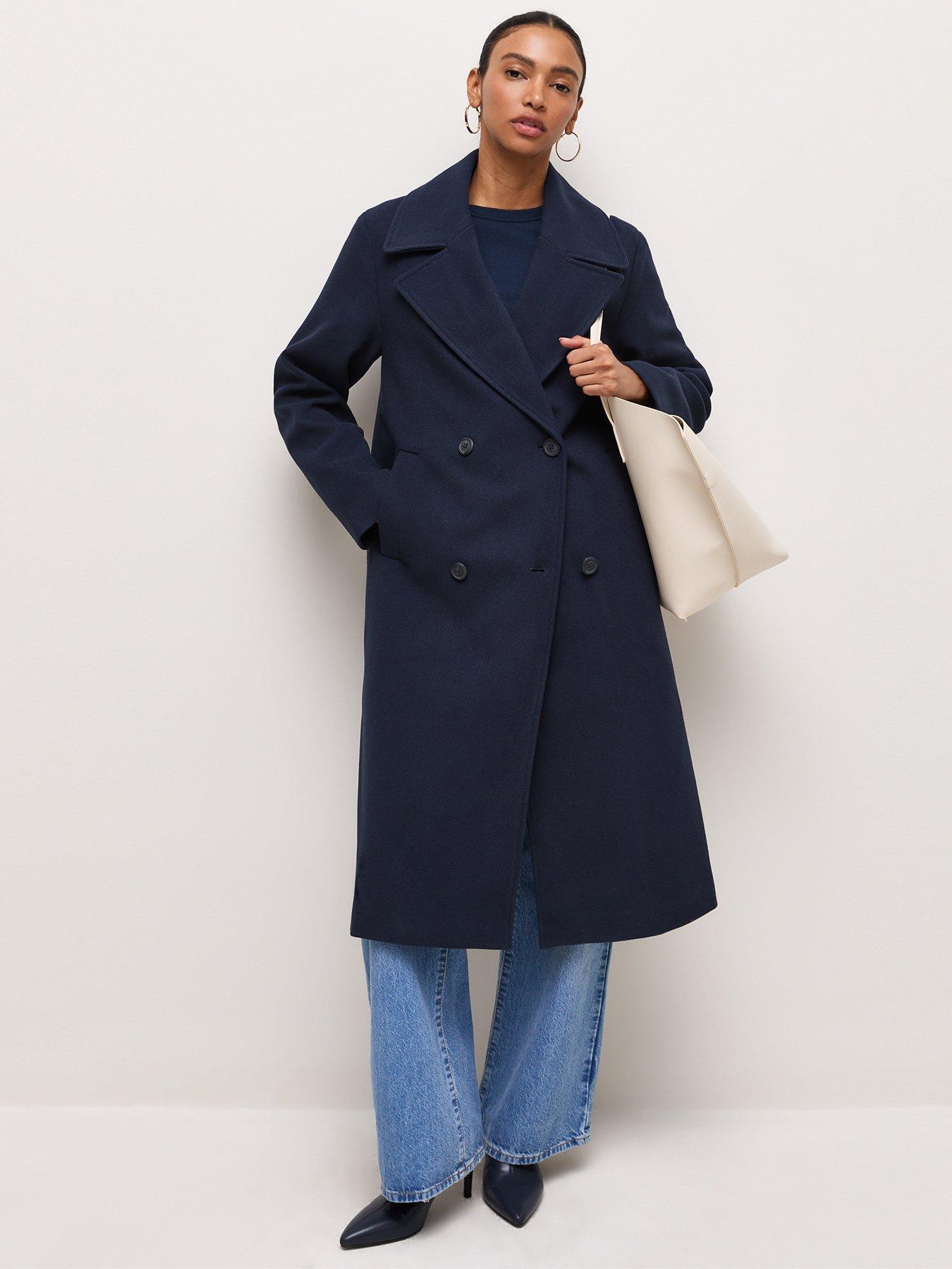 Image 1 of 6 of New Look Womens Double-Breasted Longline Button Front Coat - Navy