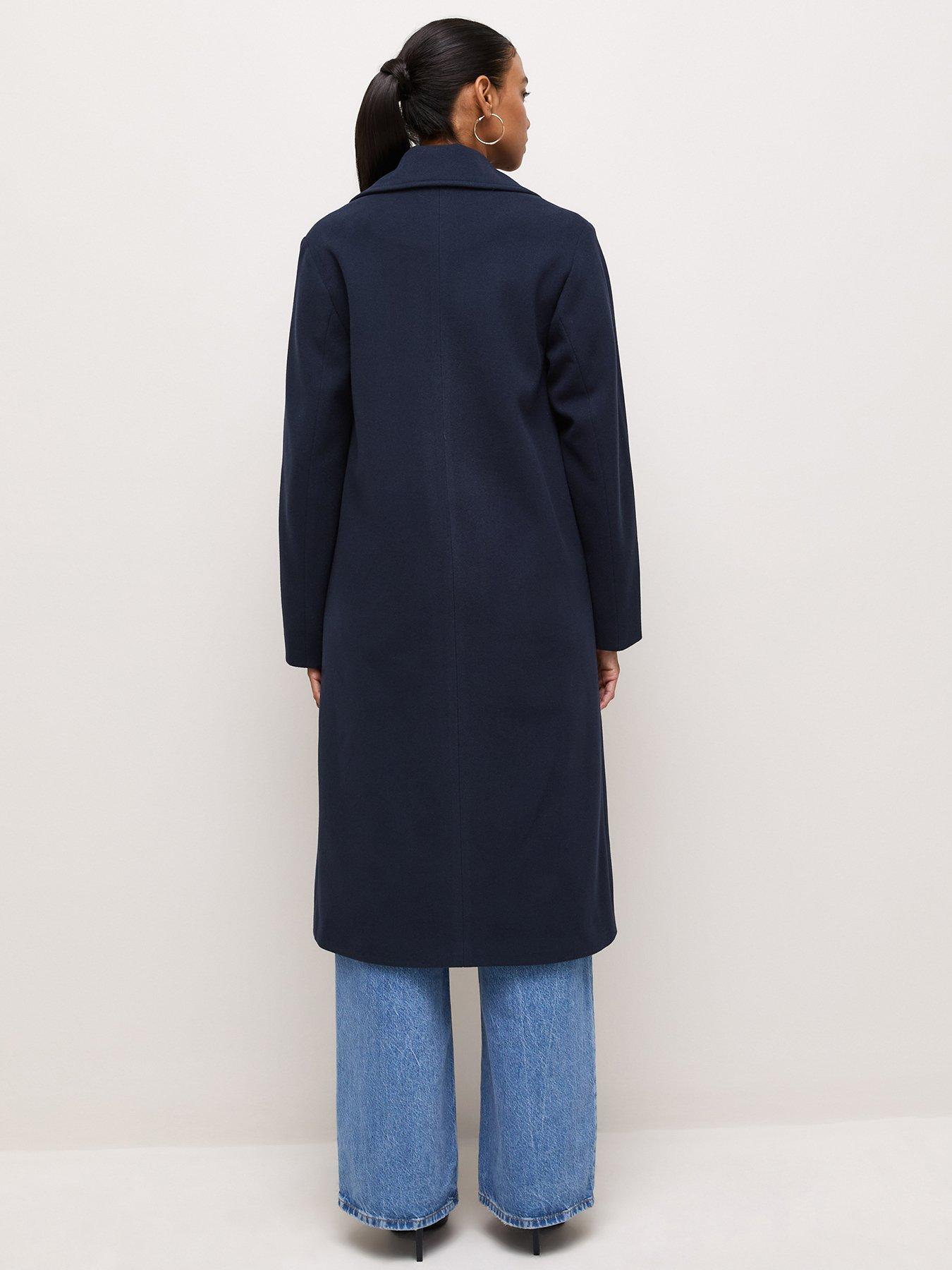 Image 2 of 6 of New Look Womens Double-Breasted Longline Button Front Coat - Navy