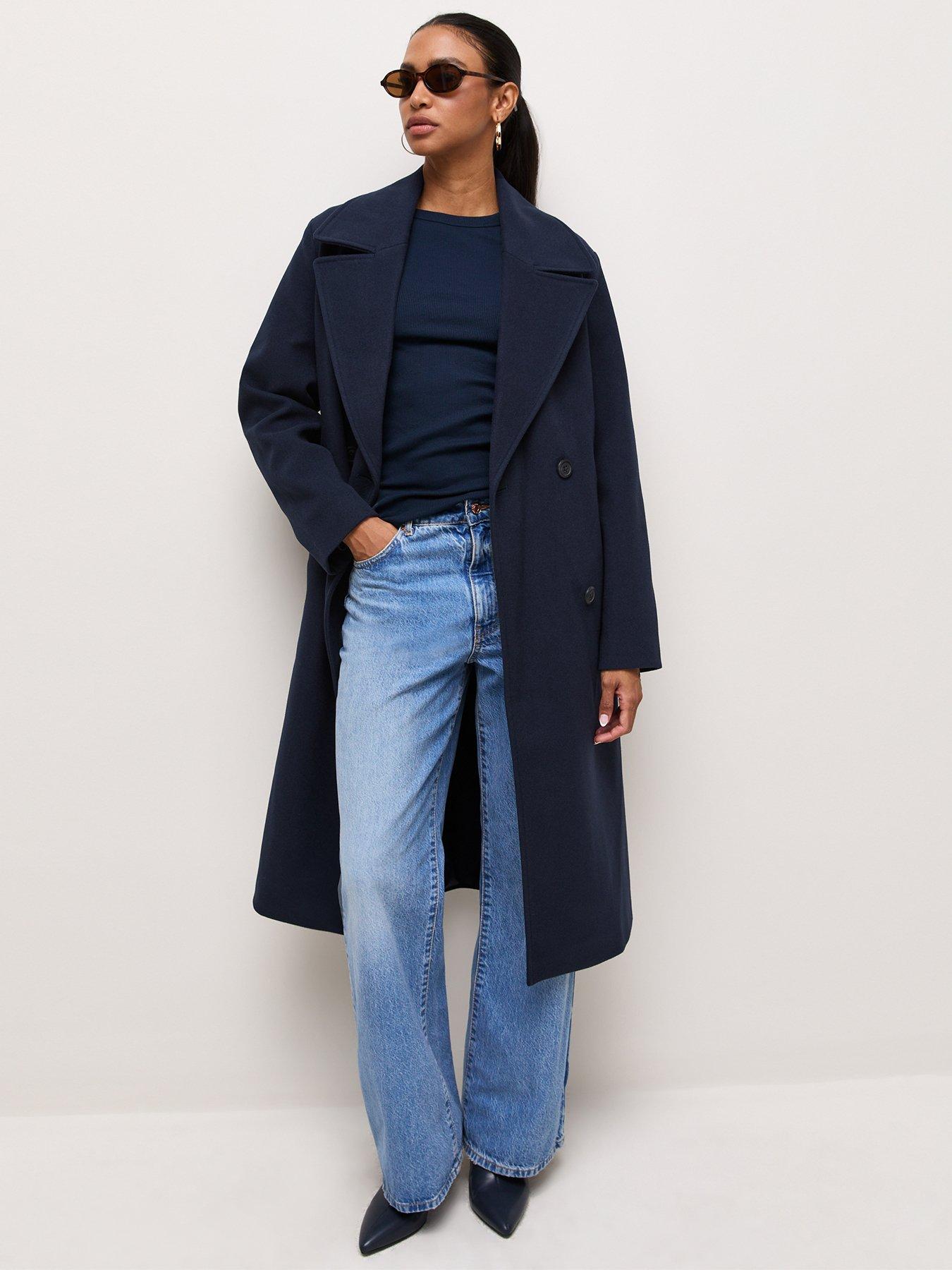 Image 3 of 6 of New Look Womens Double-Breasted Longline Button Front Coat - Navy