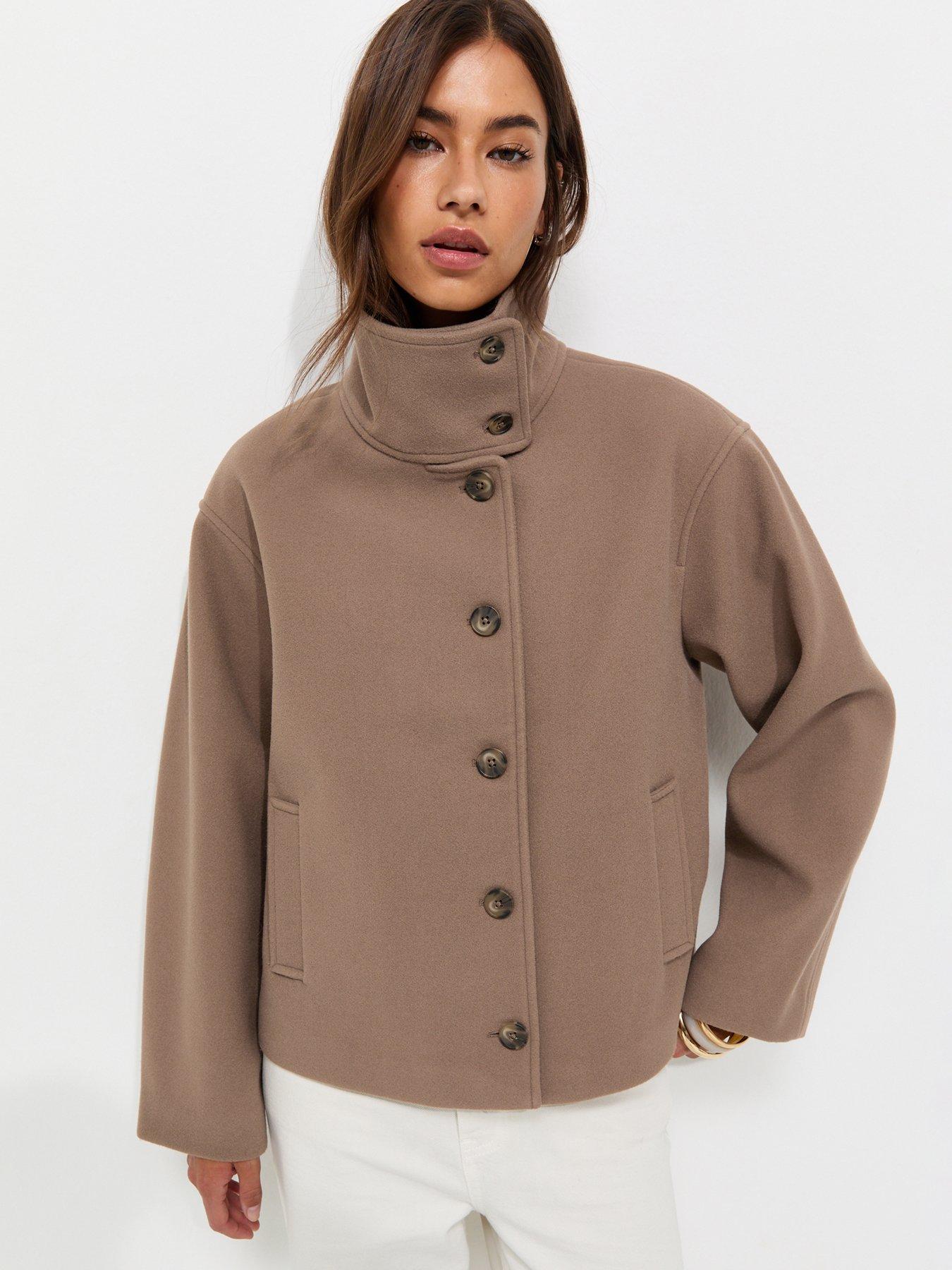 New Look Woven Funnel Neck Jacket - Brown