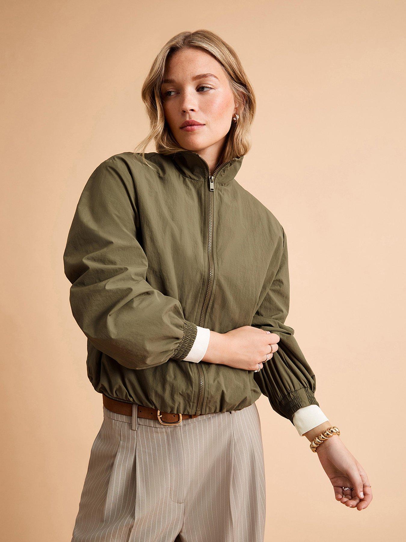 Image 1 of 6 of New Look Zip Through Funnel Neck Windbreaker Jacket - Green
