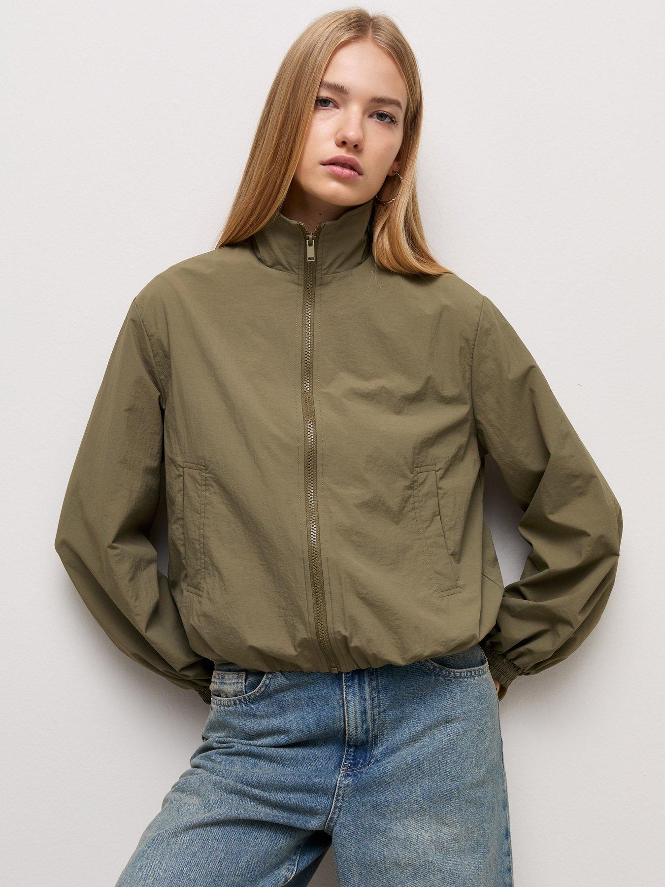 Image 4 of 6 of New Look Zip Through Funnel Neck Windbreaker Jacket - Green