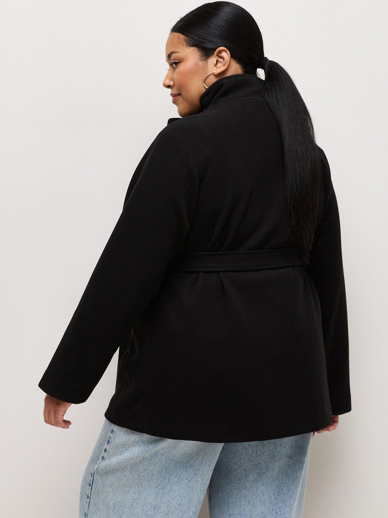 Image 2 of 6 of New Look Womens Curve Funnel Neck Belted Jacket - Black