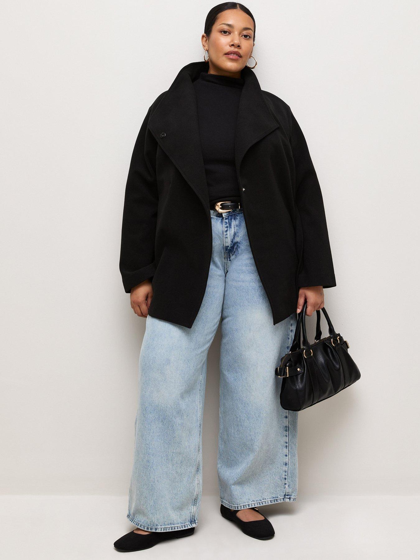 Image 3 of 6 of New Look Womens Curve Funnel Neck Belted Jacket - Black
