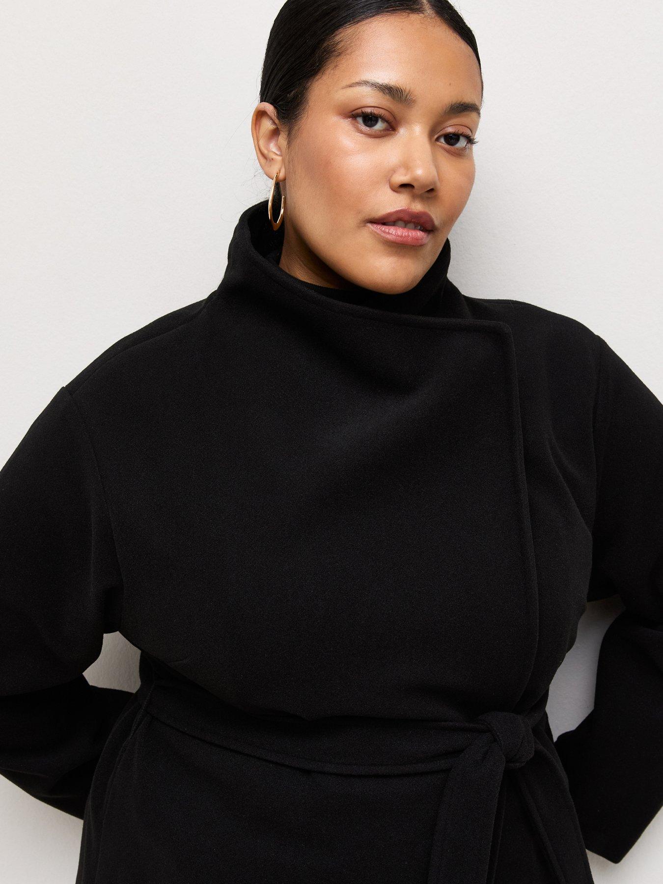Image 4 of 6 of New Look Womens Curve Funnel Neck Belted Jacket - Black