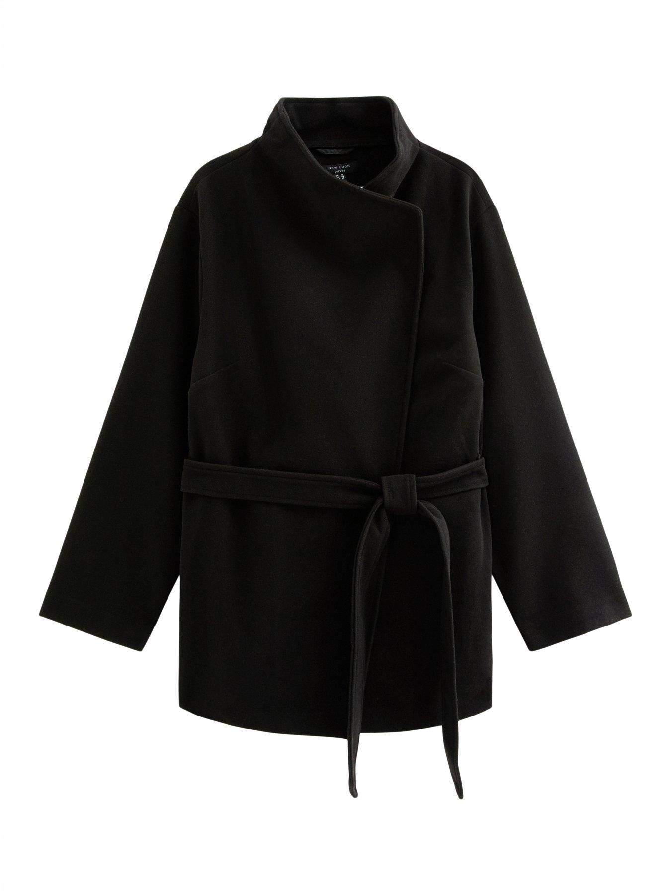 Image 5 of 6 of New Look Womens Curve Funnel Neck Belted Jacket - Black