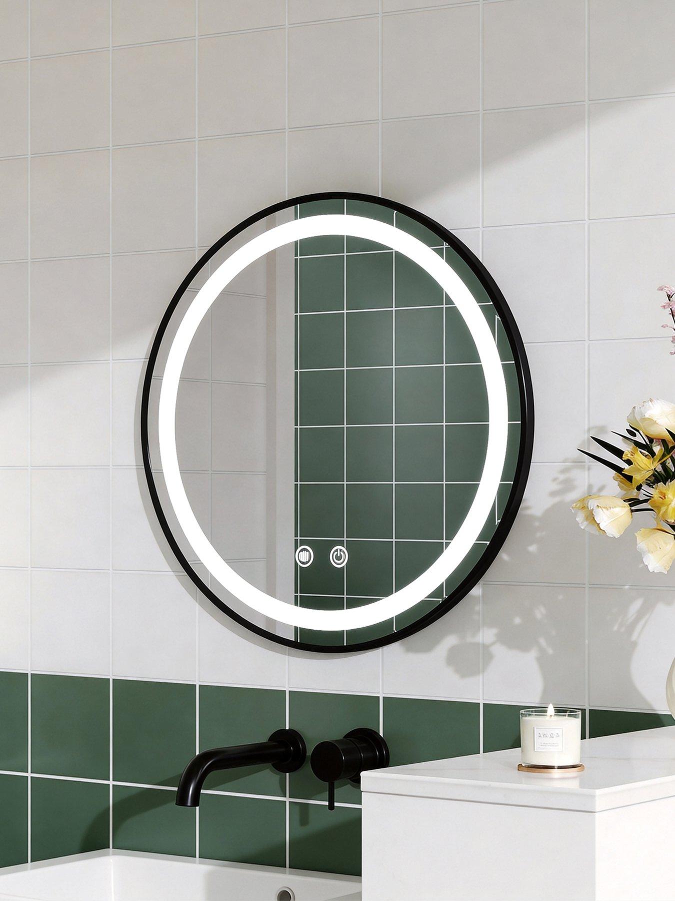 Image 6 of 7 of Living and Home Black Wall Mounted Round Adjustable Led Bathroom Mirror Dia 60cm