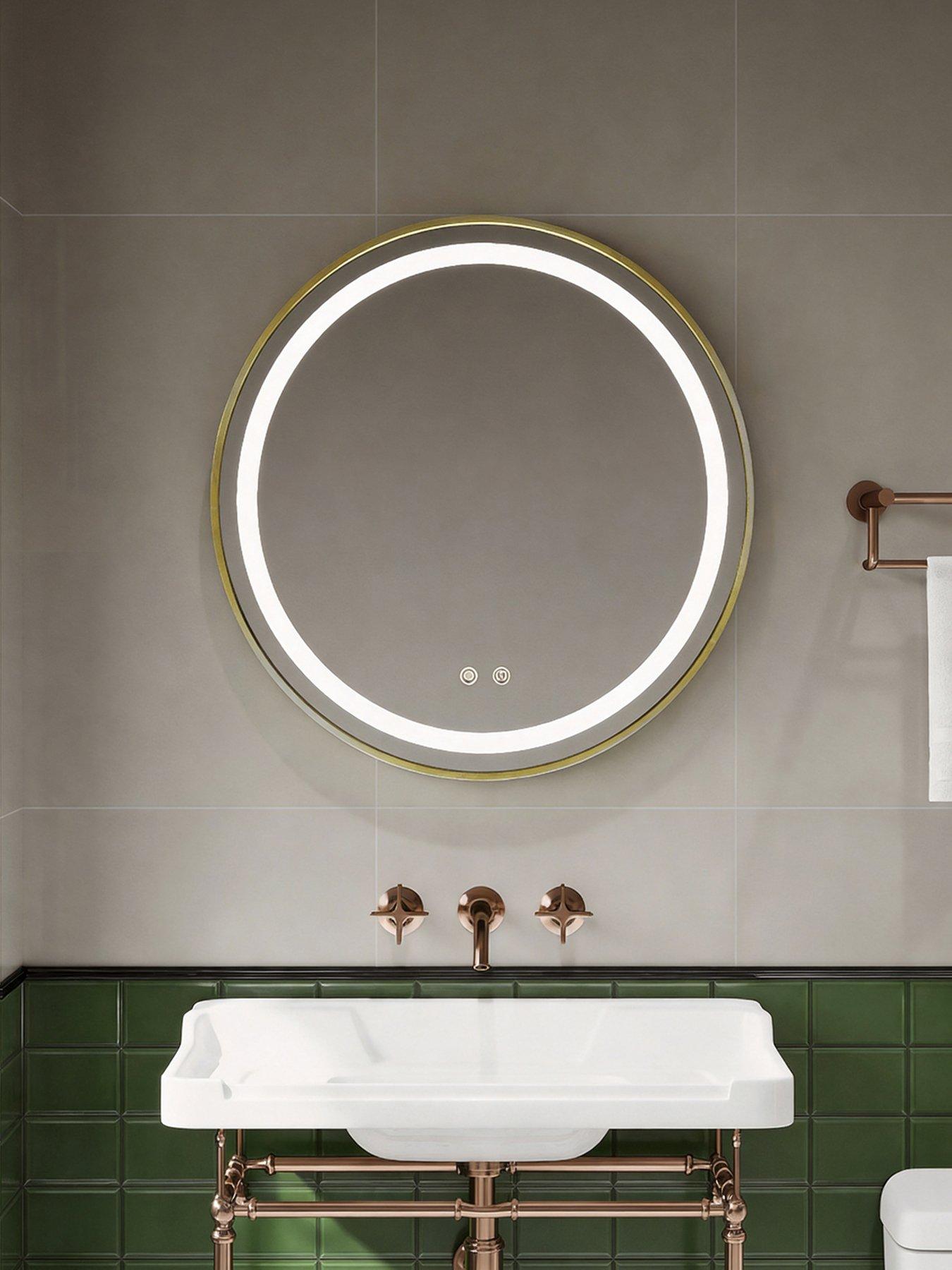 Living and Home Gold Wall Mounted Round Adjustable Led Bathroom Mirror Dia 60cm