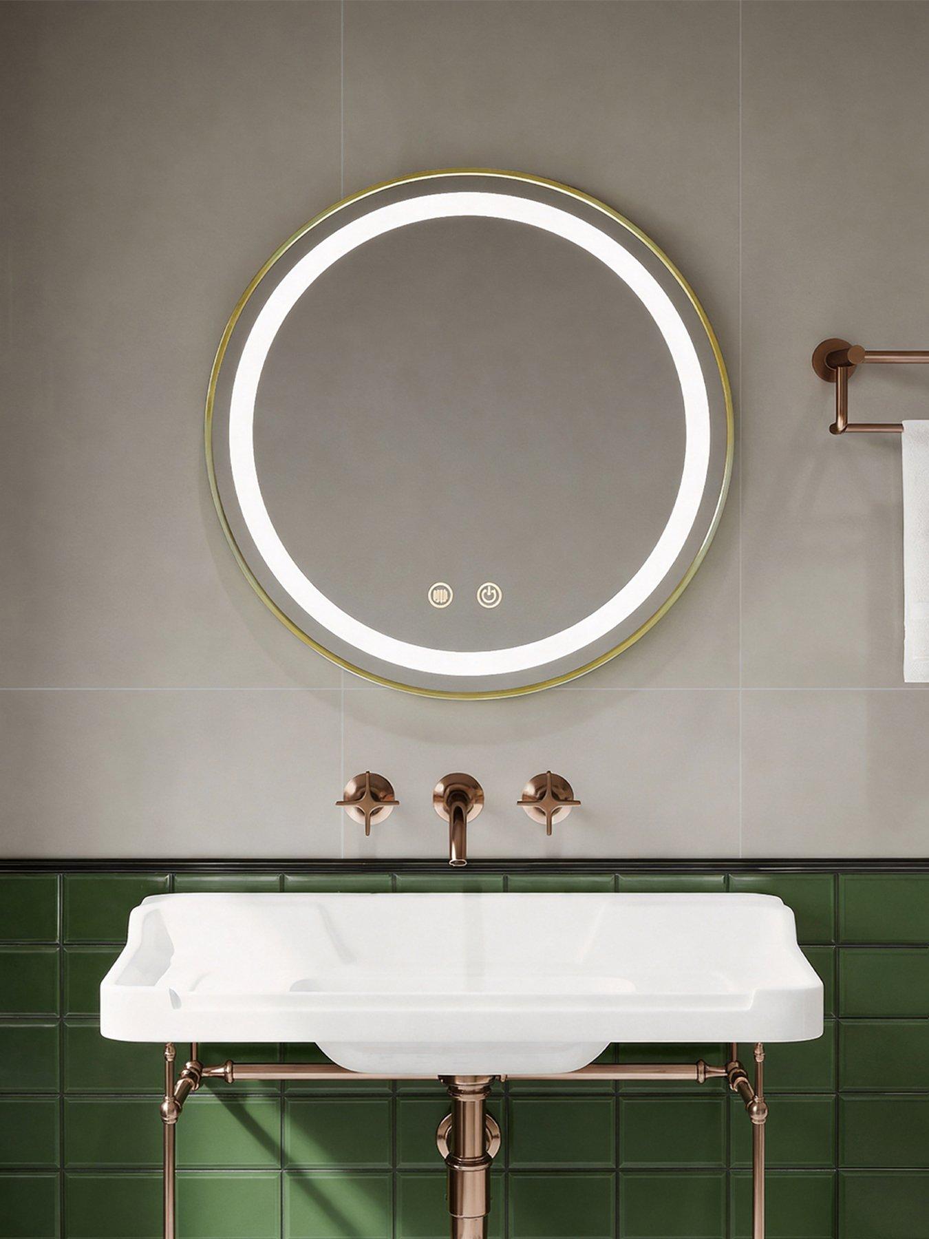 Living and Home Gold Wall Mounted Round Adjustable Led Bathroom Mirror Dia 50cm
