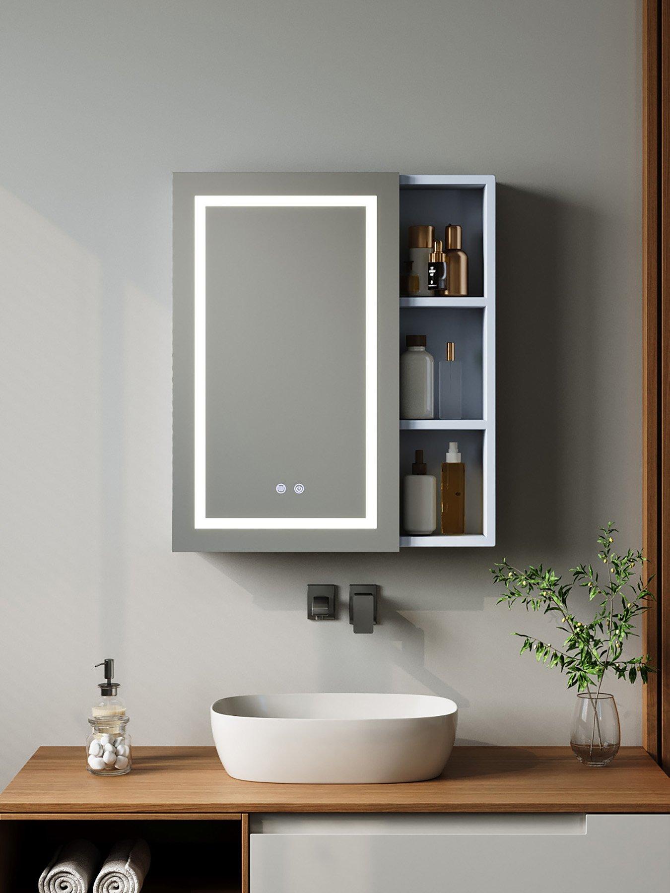 Living and Home Wall-mounted Bathroom Anti-fog Mirror Cabinet With Led Lights