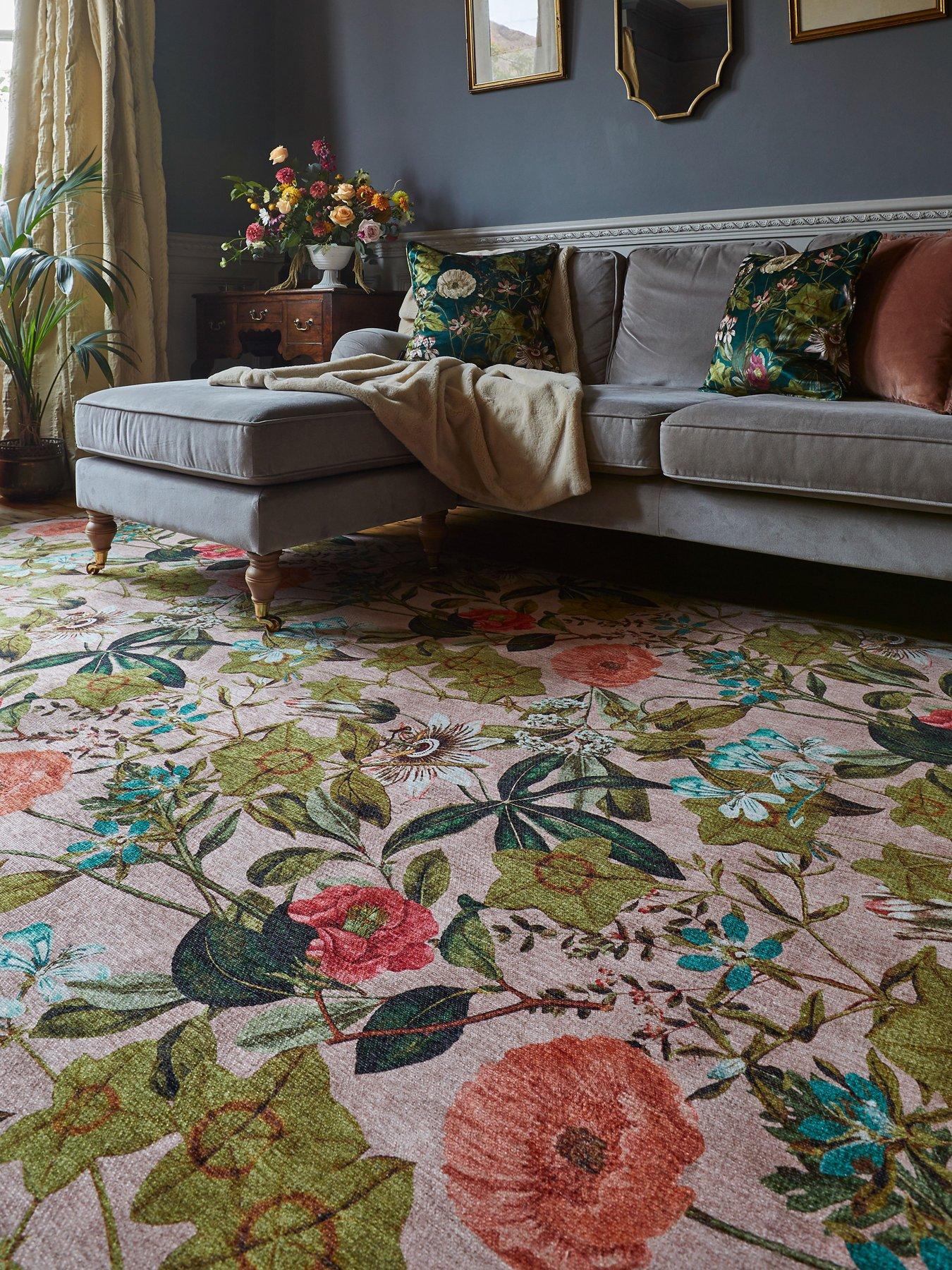 Image 1 of 5 of Clarke & Clarke Clarke & Clarke Passiflora Blush Washable Rug