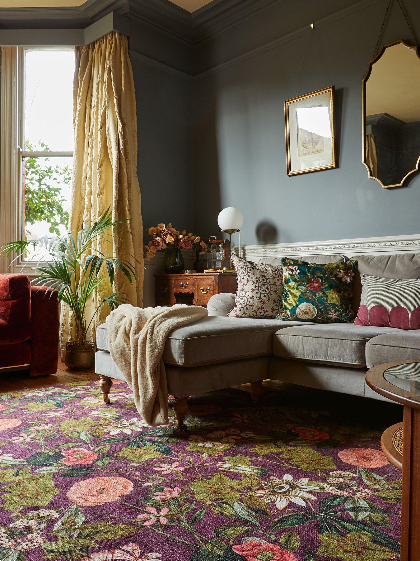 Image 1 of 5 of Clarke & Clarke Clarke & Clarke Passiflora Mulberry Washable Rug