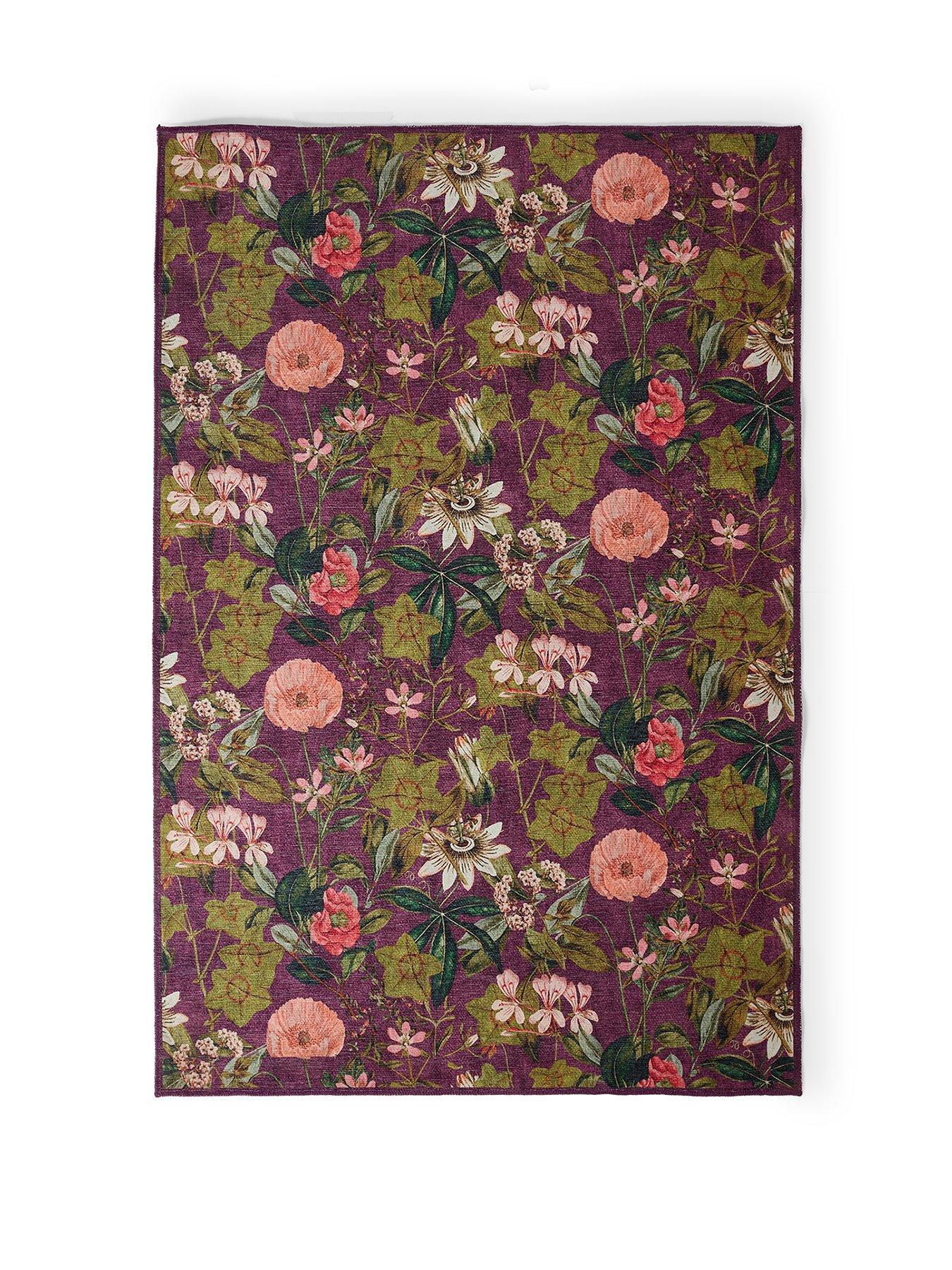 Image 2 of 5 of Clarke & Clarke Clarke & Clarke Passiflora Mulberry Washable Rug