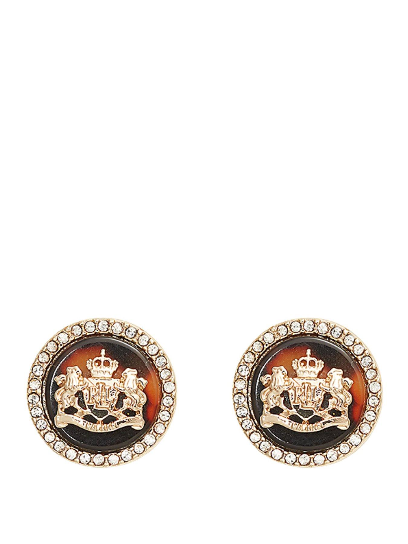 Lauren by Ralph Lauren Lauren Ralph Lauren Gold & Tort Crest Stud Earrings with Crystal
