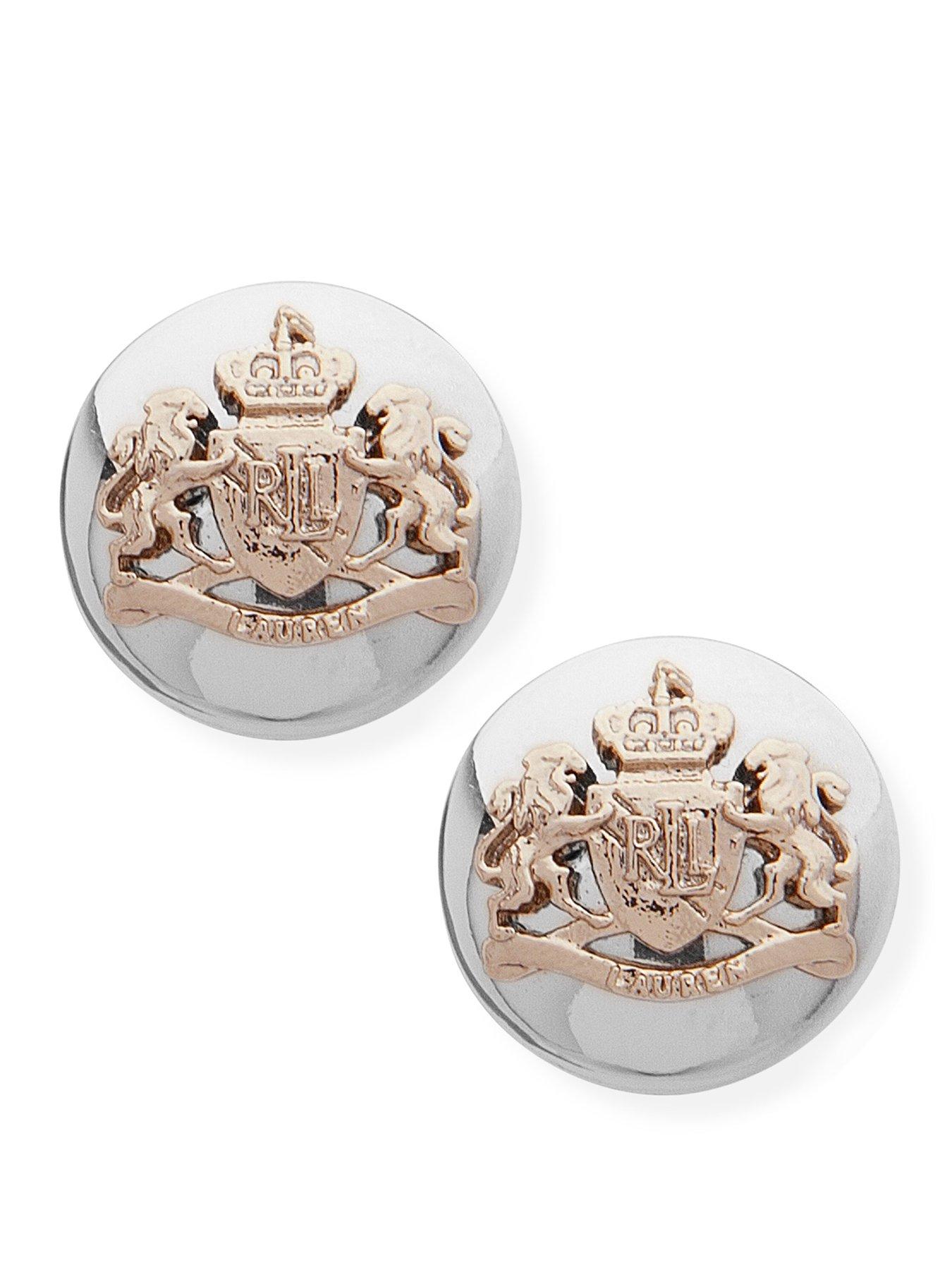 Lauren by Ralph Lauren Lauren Ralph Lauren Crest Stud Earrings featuring a Two Tone Design in Gold and Silver