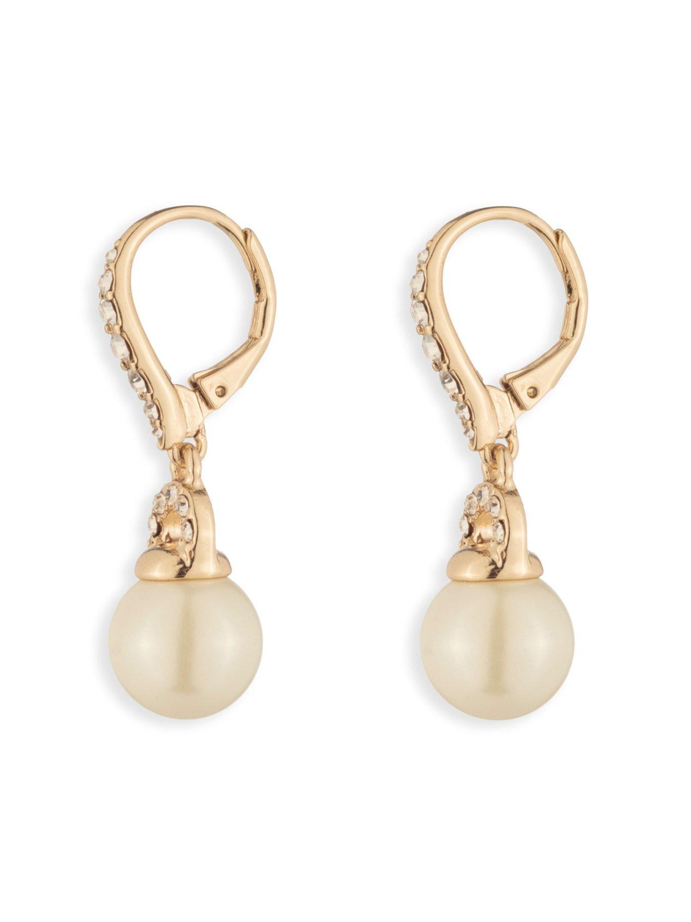 Image 2 of 4 of Lauren by Ralph Lauren Lauren Ralph Lauren Gold & Crystal Pearl Drop Earrings