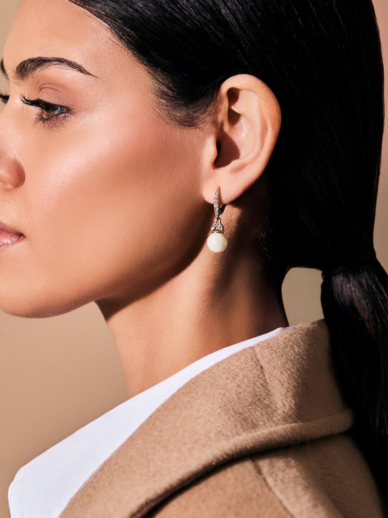 Image 3 of 4 of Lauren by Ralph Lauren Lauren Ralph Lauren Gold & Crystal Pearl Drop Earrings