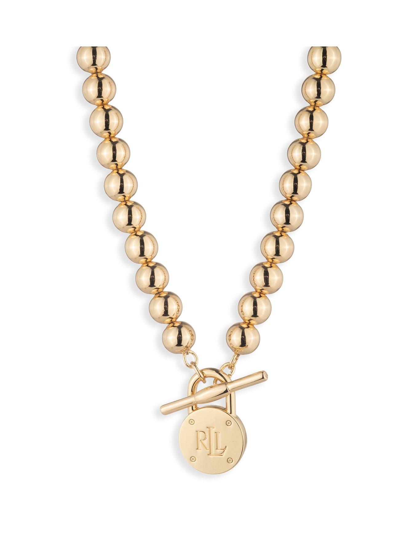 Lauren by Ralph Lauren Lauren Ralph Lauren Signature Gold Beaded Necklace with Logo Padlock