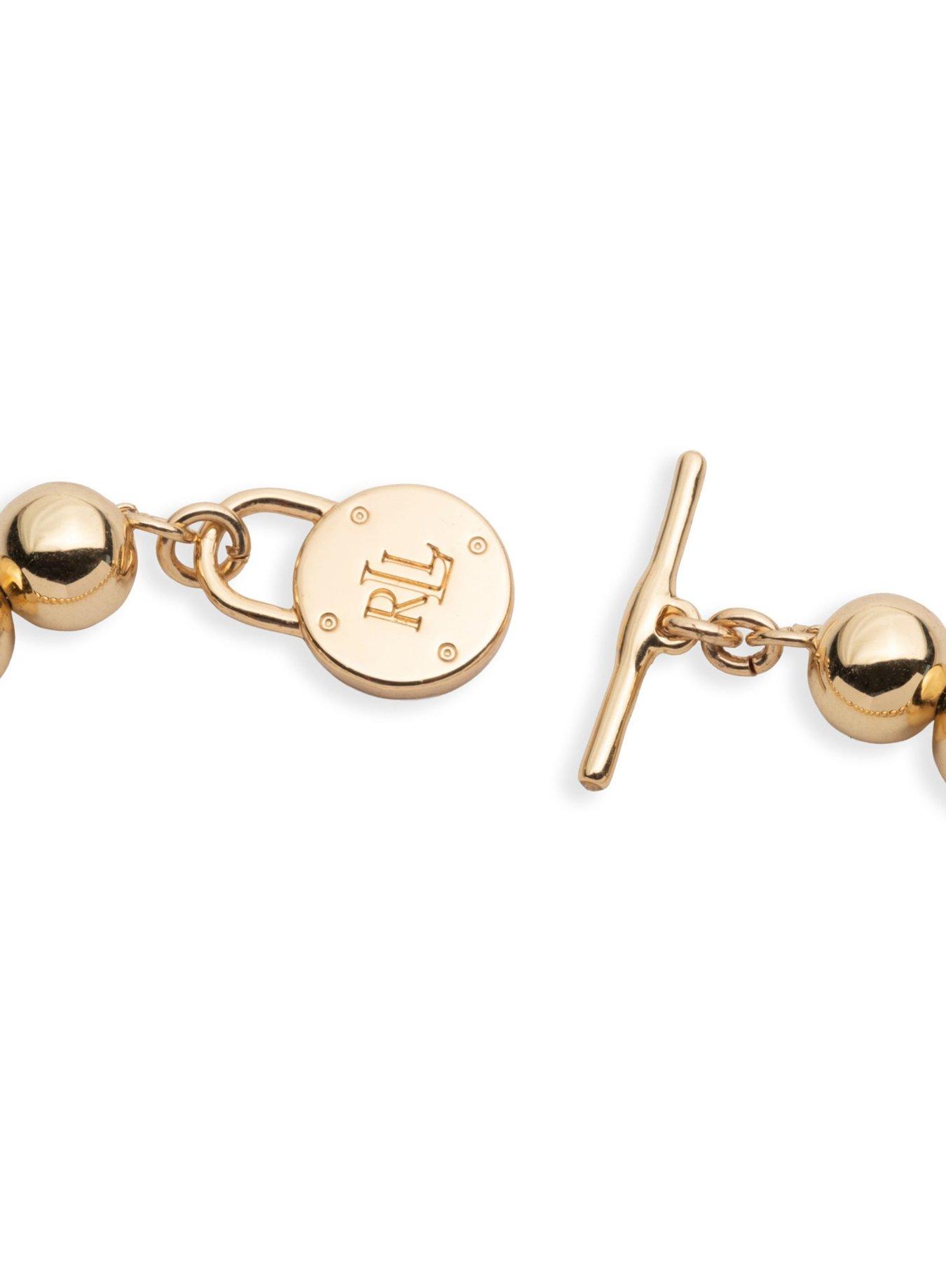 Image 2 of 4 of Lauren by Ralph Lauren Lauren Ralph Lauren Signature Gold Beaded Bracelet with Logo Padlock