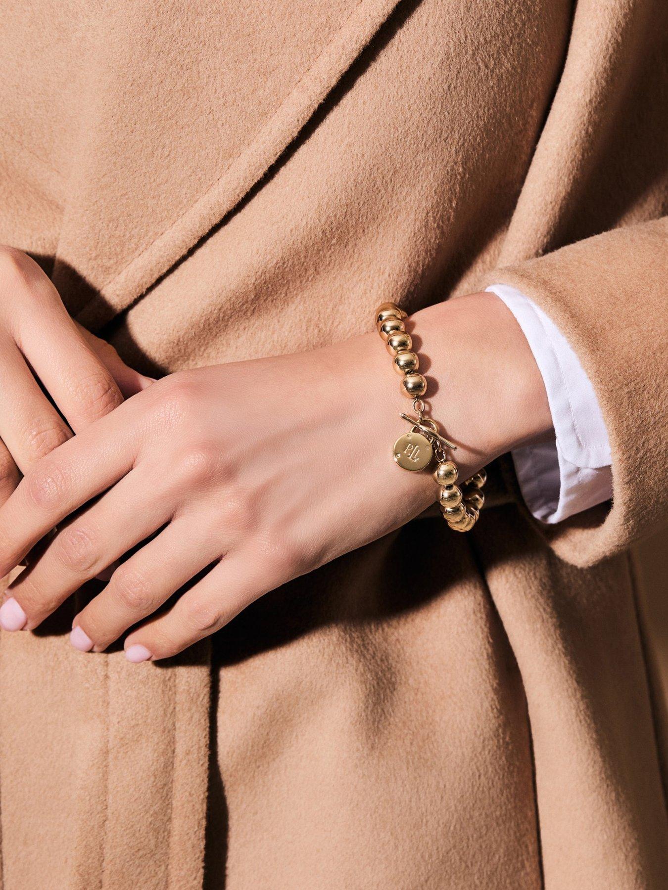 Image 3 of 4 of Lauren by Ralph Lauren Lauren Ralph Lauren Signature Gold Beaded Bracelet with Logo Padlock