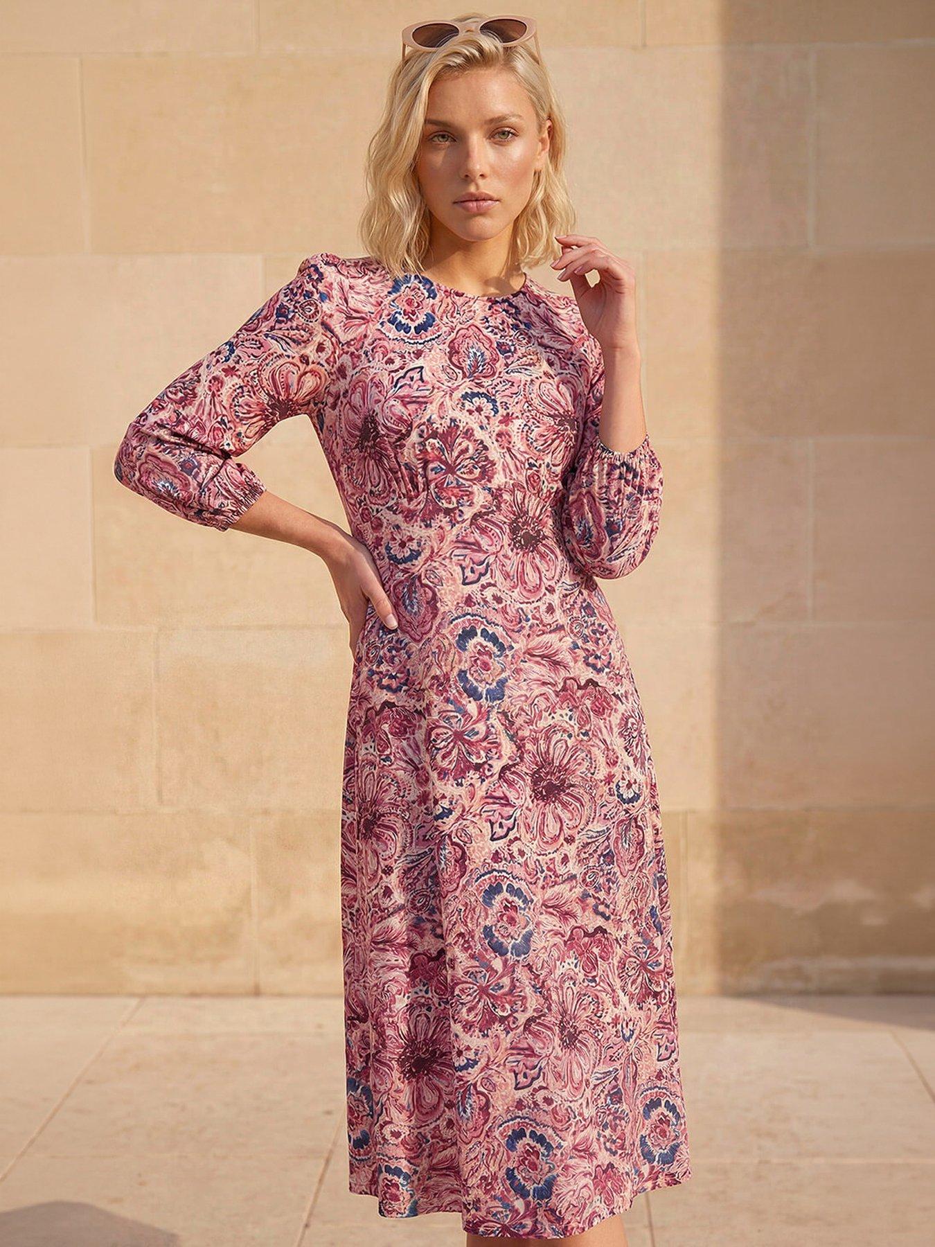 Roman Petite Abstract Print Midi Dress - Pink