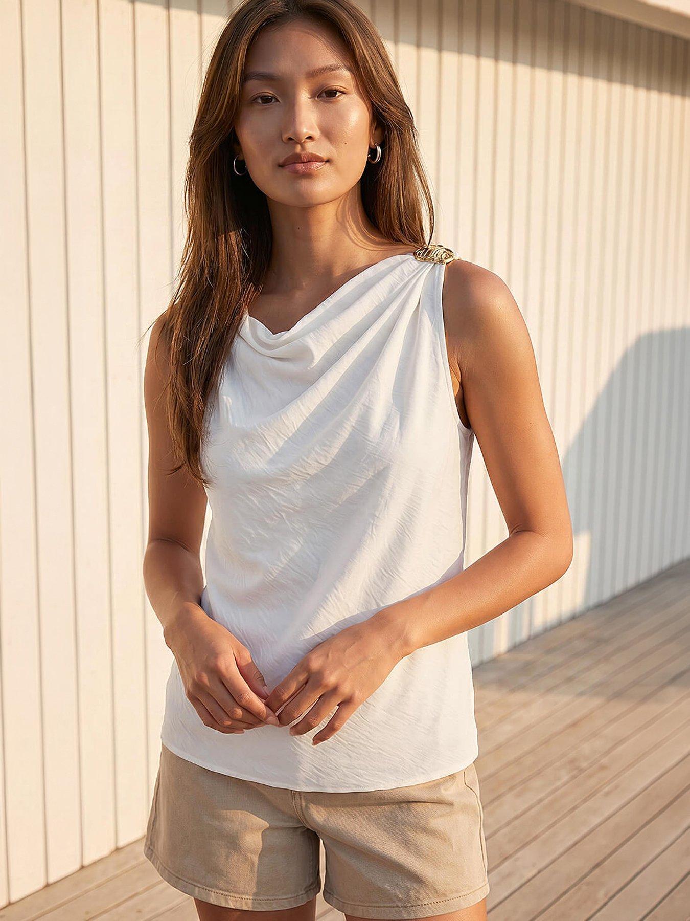 Roman Hardware Trim Drape Top - Ivory