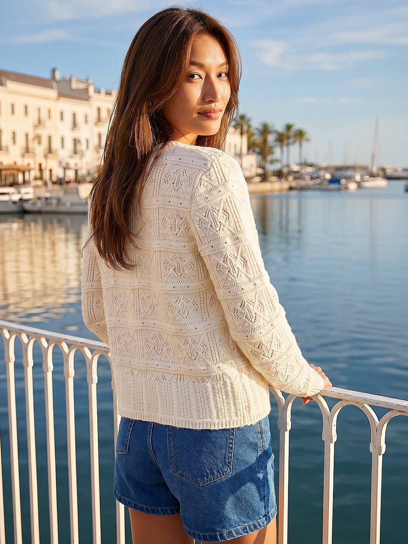 Image 4 of 4 of Roman Pointelle Knit Cardigan - Ivory
