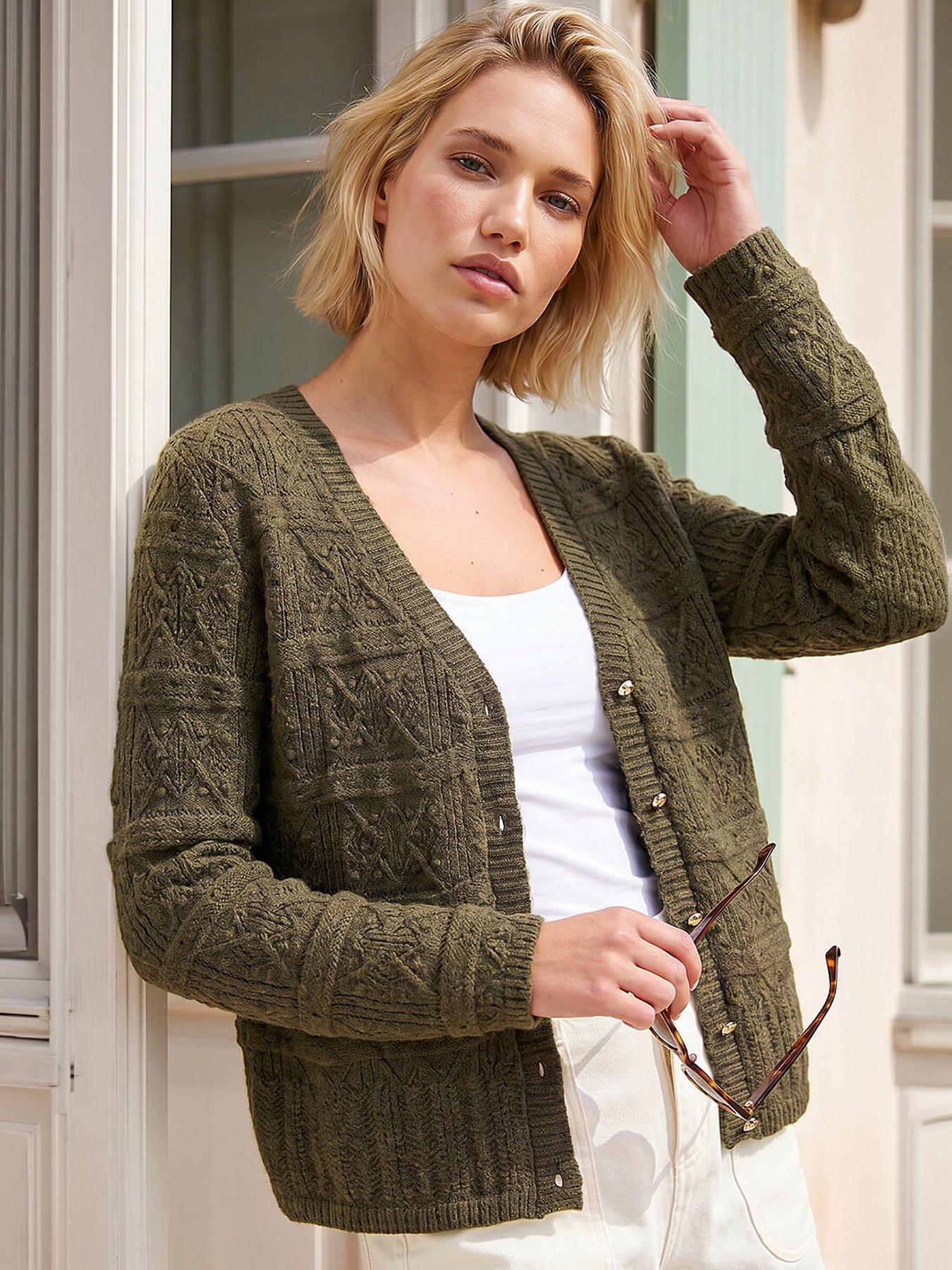 Roman Pointelle Cardigan - Khaki