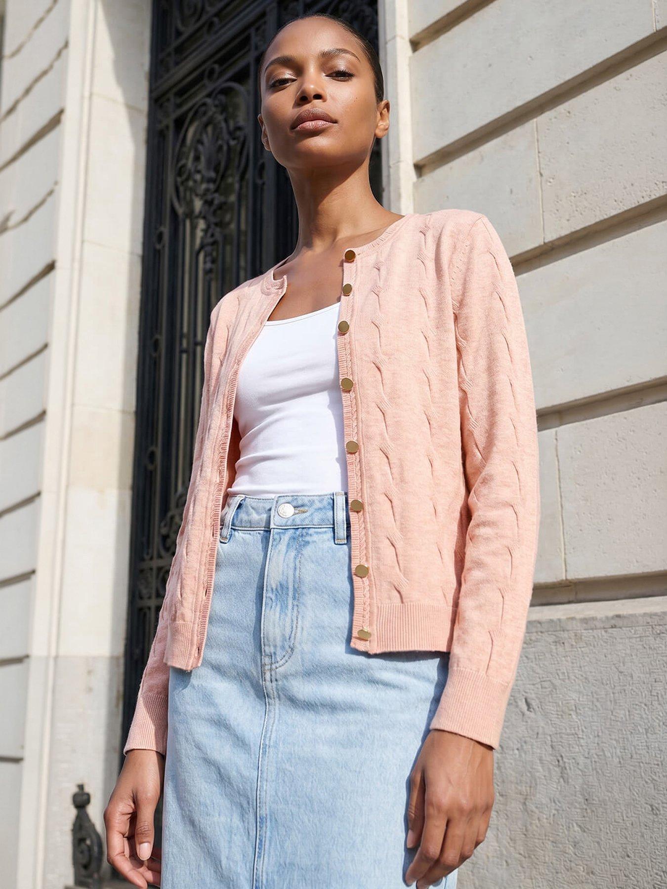 Roman Textured Cable Cardigan - Light Pink