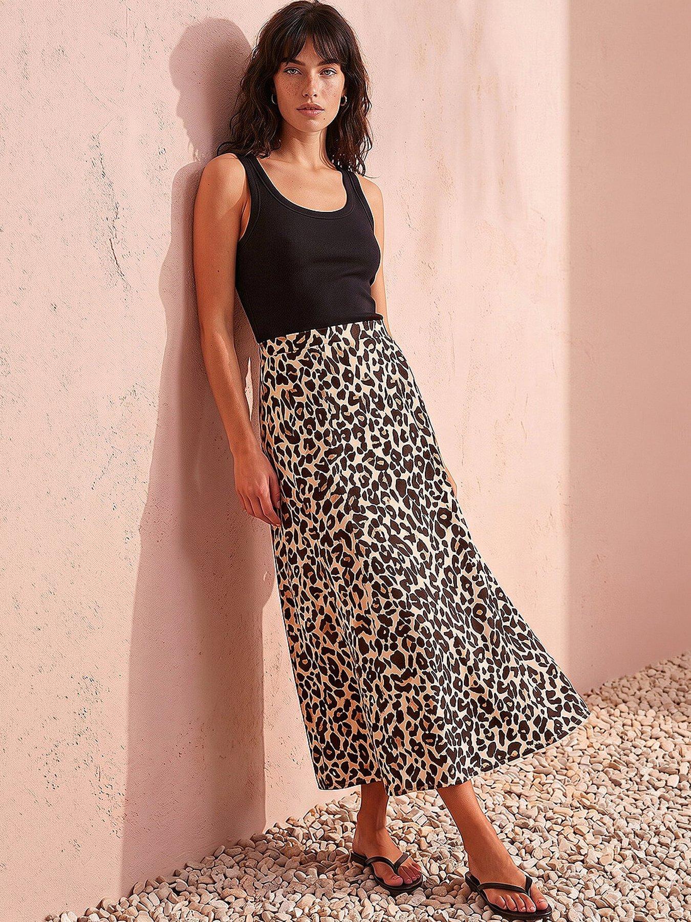 Roman Animal Print Jersey Midi Skirt - Camel